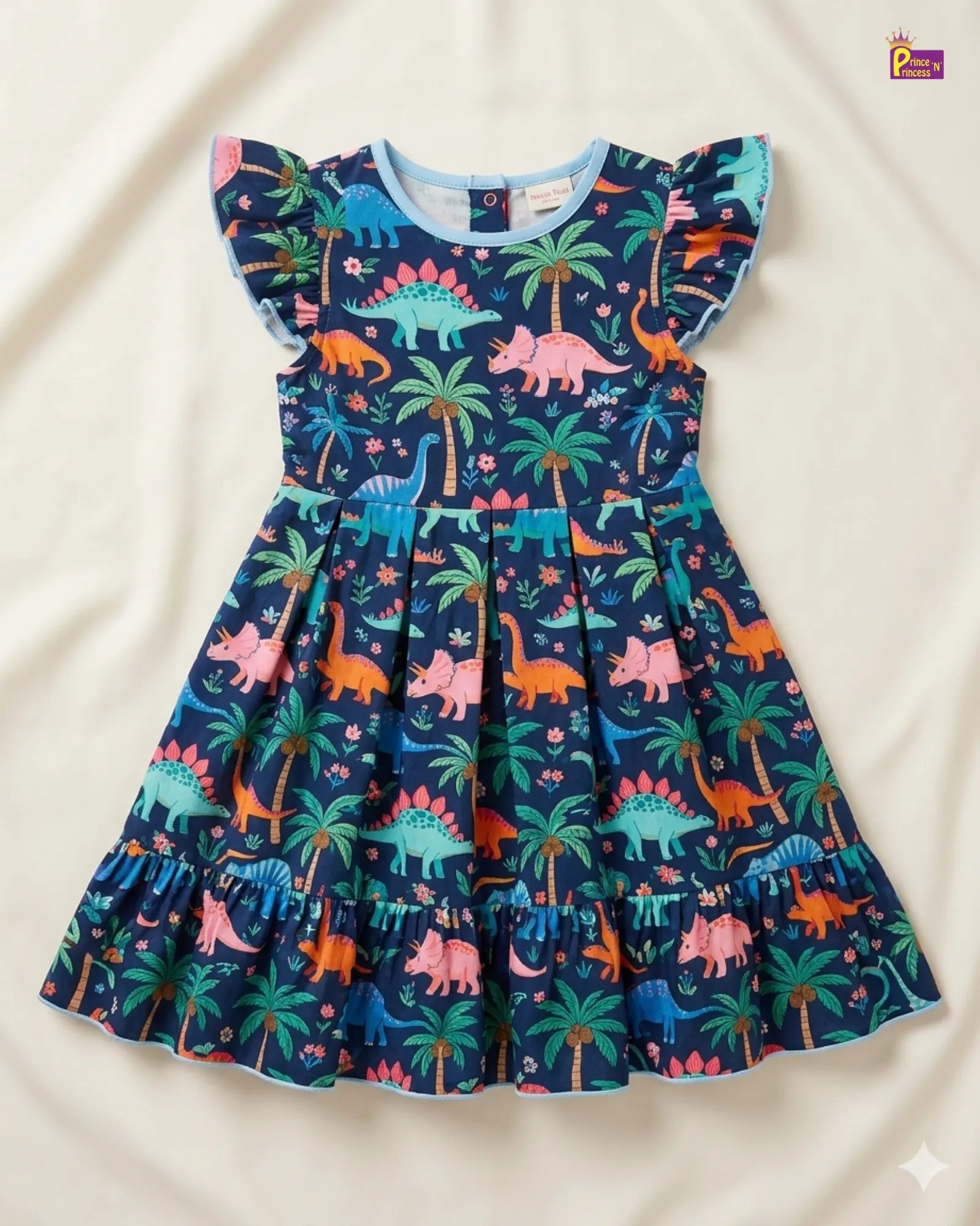 Girls Cotton Knitted Frock in Blue Printed KF037 for kids festival wear