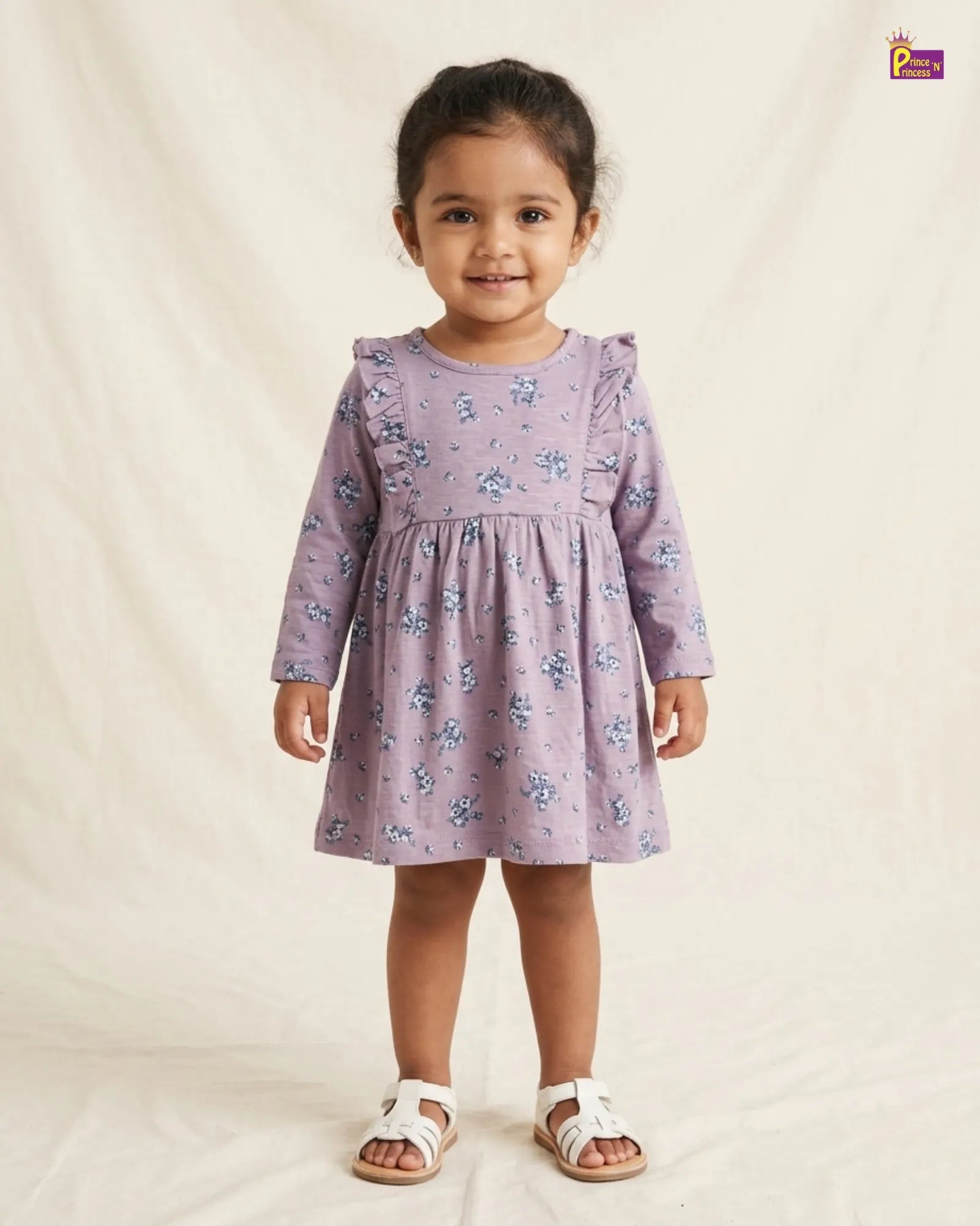 Girls Cotton Knitted Frock in Lavender Printed KF021 for kids festival wear