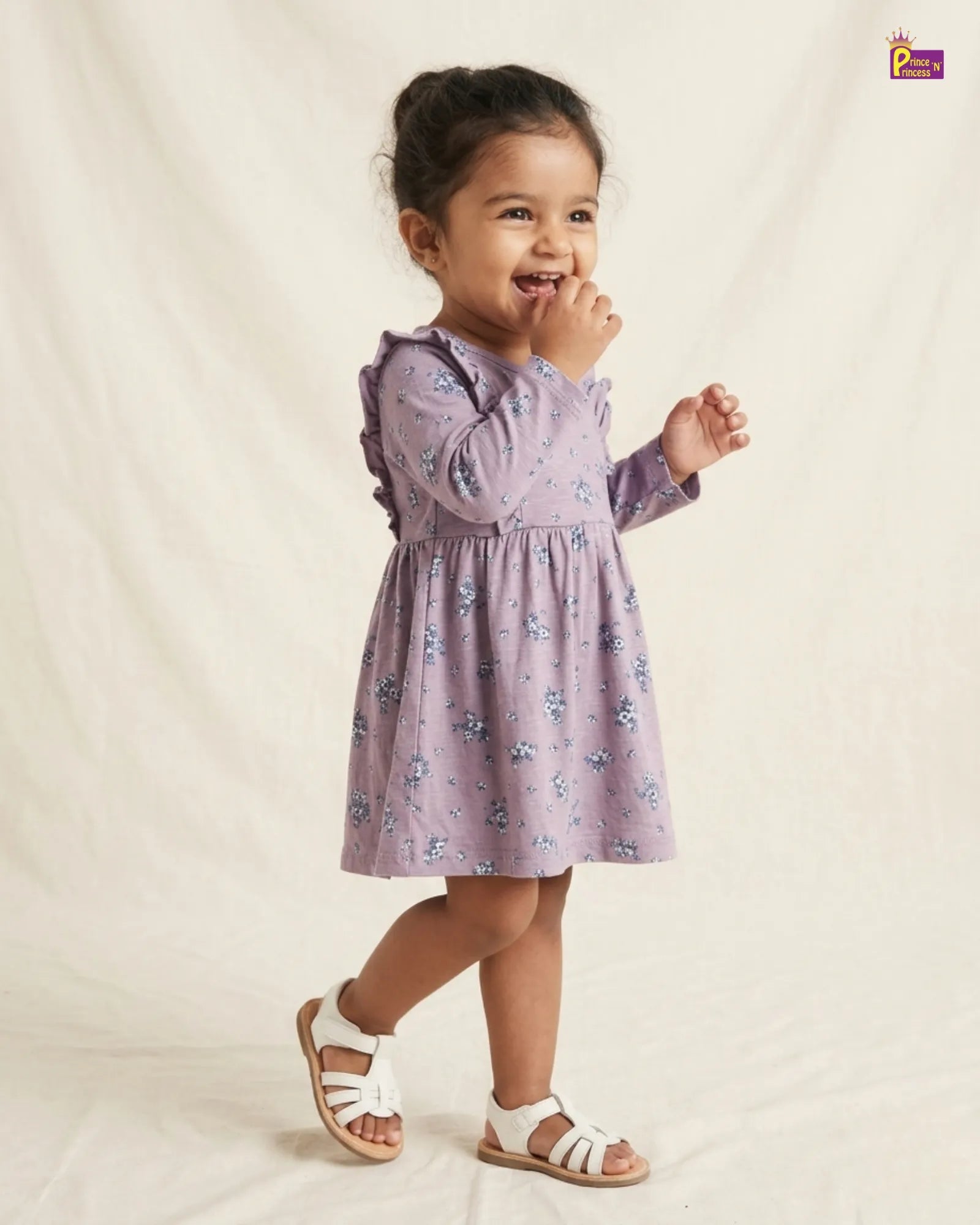 Girls Cotton Knitted Frock in Lavender Printed KF021 for kids festival wear