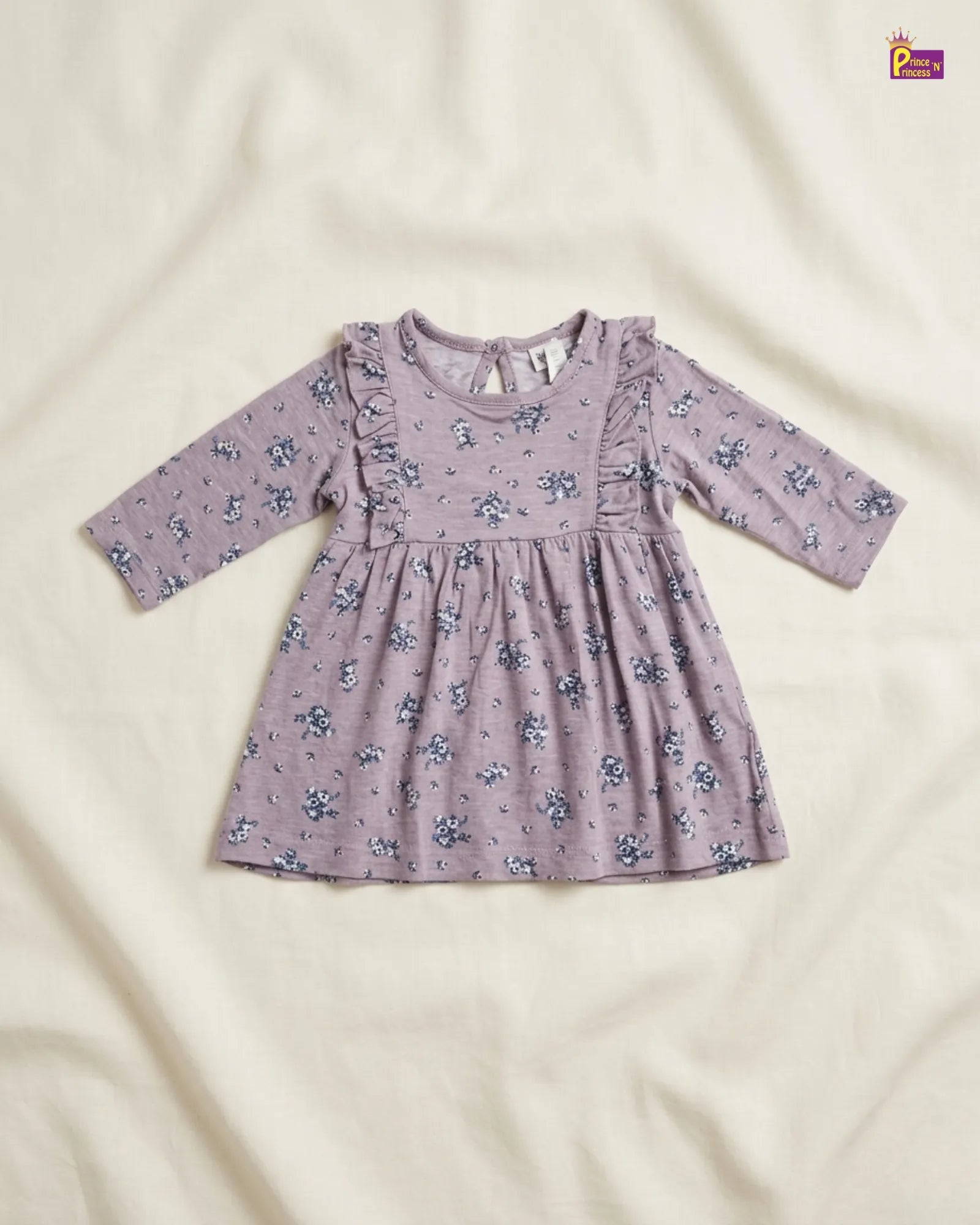Girls Cotton Knitted Frock in Lavender Printed KF021 for kids festival wear
