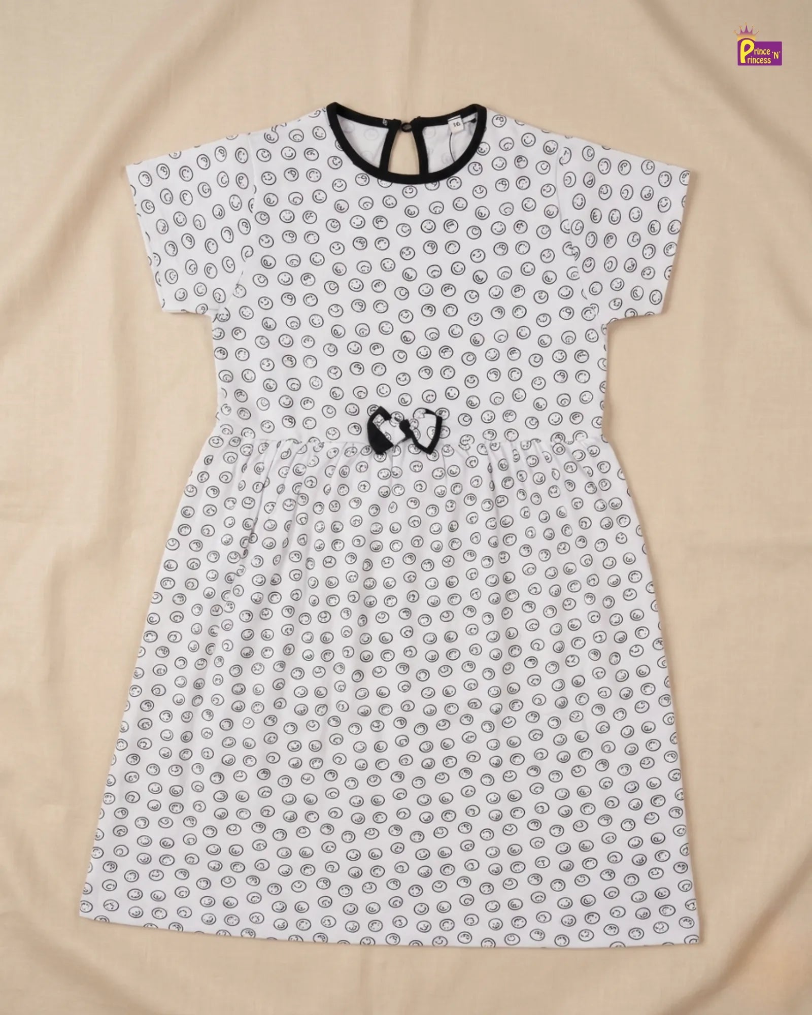 Girls Cotton Knitted Frock in White Printed KF013 for kids festival wear