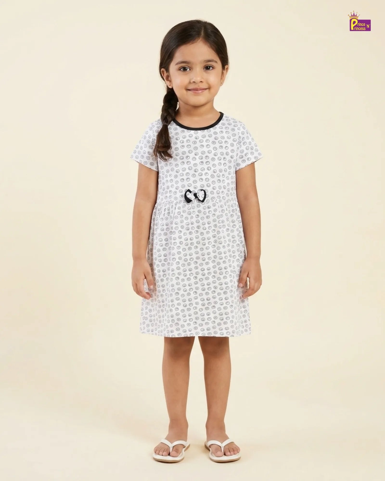 Girls Cotton Knitted Frock in White Printed KF013 for kids festival wear