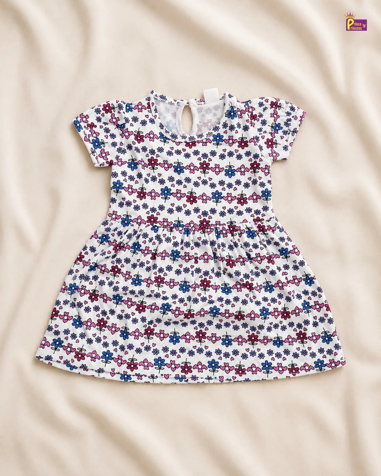 Girls Cotton Knitted Frock in White Printed KF029 for kids festival wear