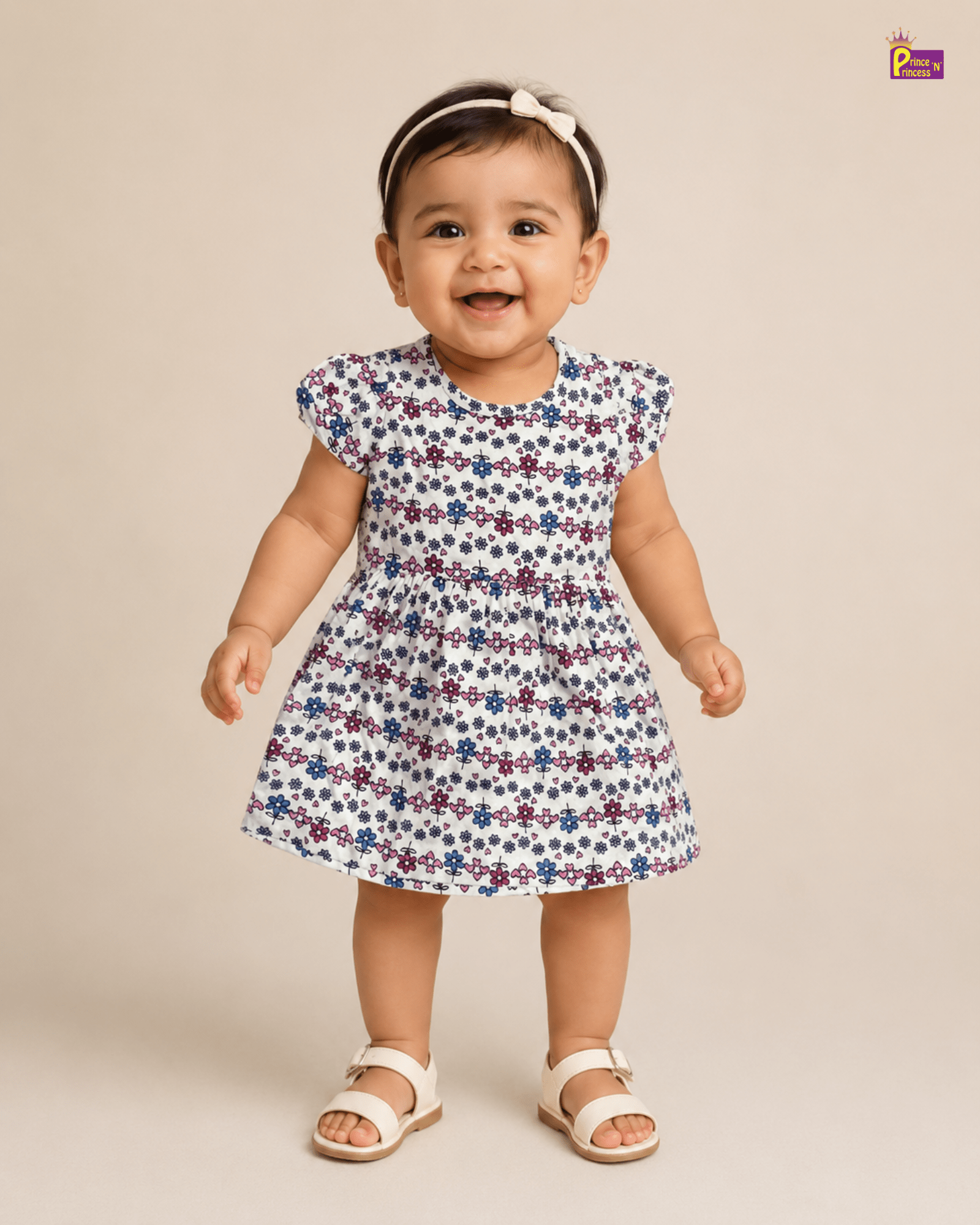 Girls Cotton Knitted Frock in White Printed KF029 for kids festival wear