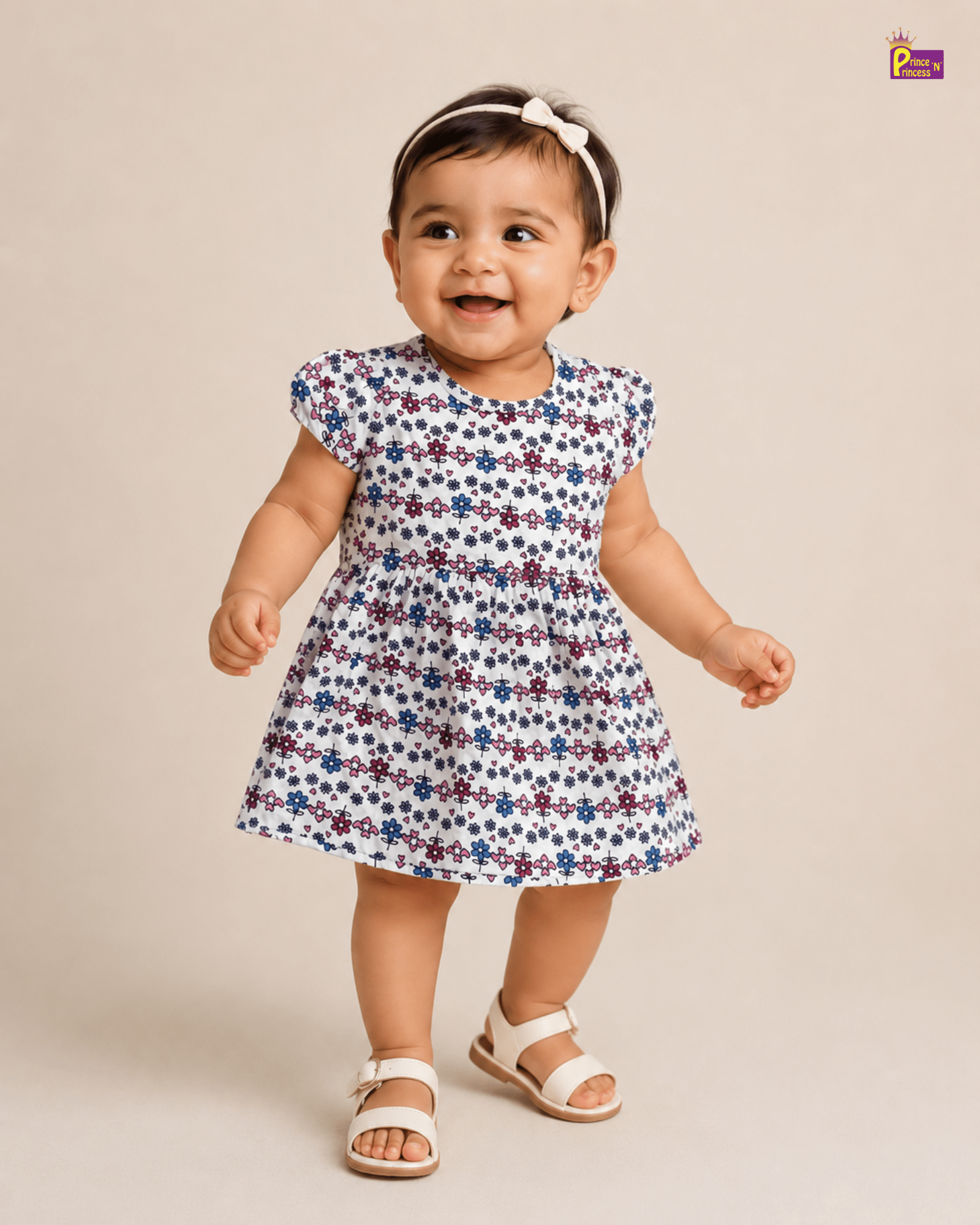 Girls Cotton Knitted Frock in White Printed KF029 for kids festival wear
