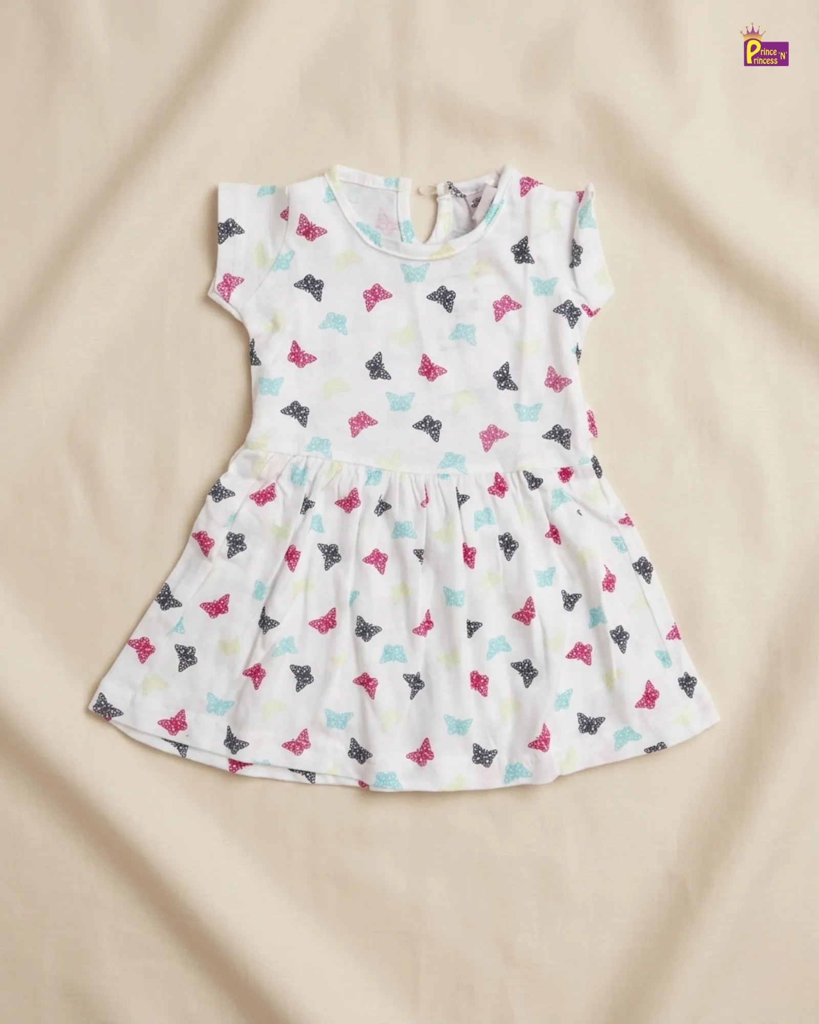 Girls Cotton Knitted Frock in White with Butterfly Printed KF027 for kids festival wear