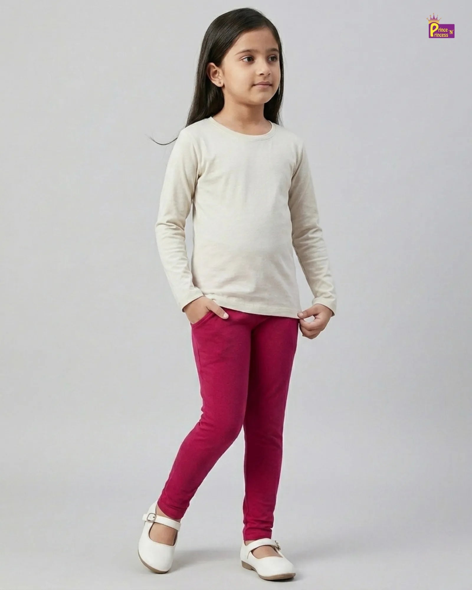 Girls Cotton leggings in Pink Solid LG001 for kids festival wear