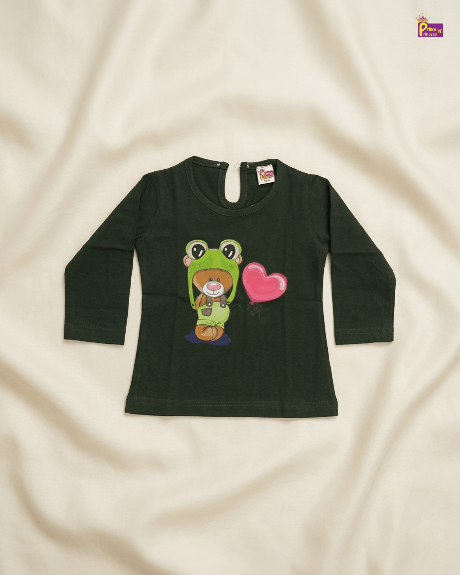 Girls Cotton Printed T-Shirt in Green GTS084 for kids festival wear