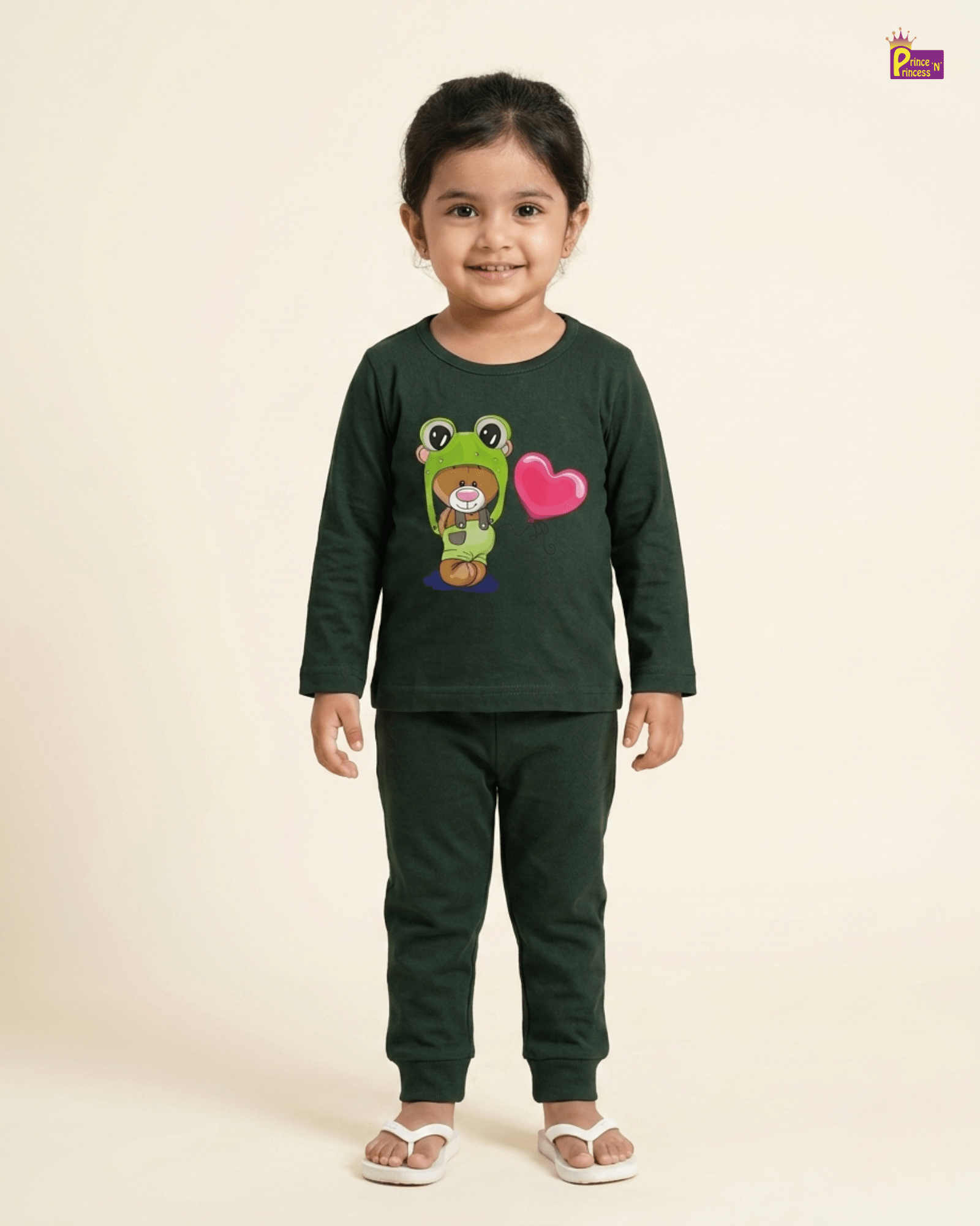 Girls Cotton Printed T-Shirt in Green GTS084 for kids festival wear