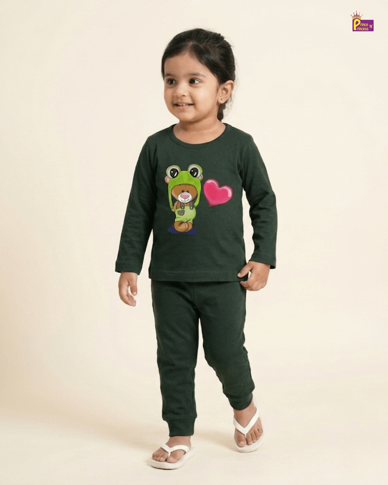 Girls Cotton Printed T-Shirt in Green GTS084 for kids festival wear