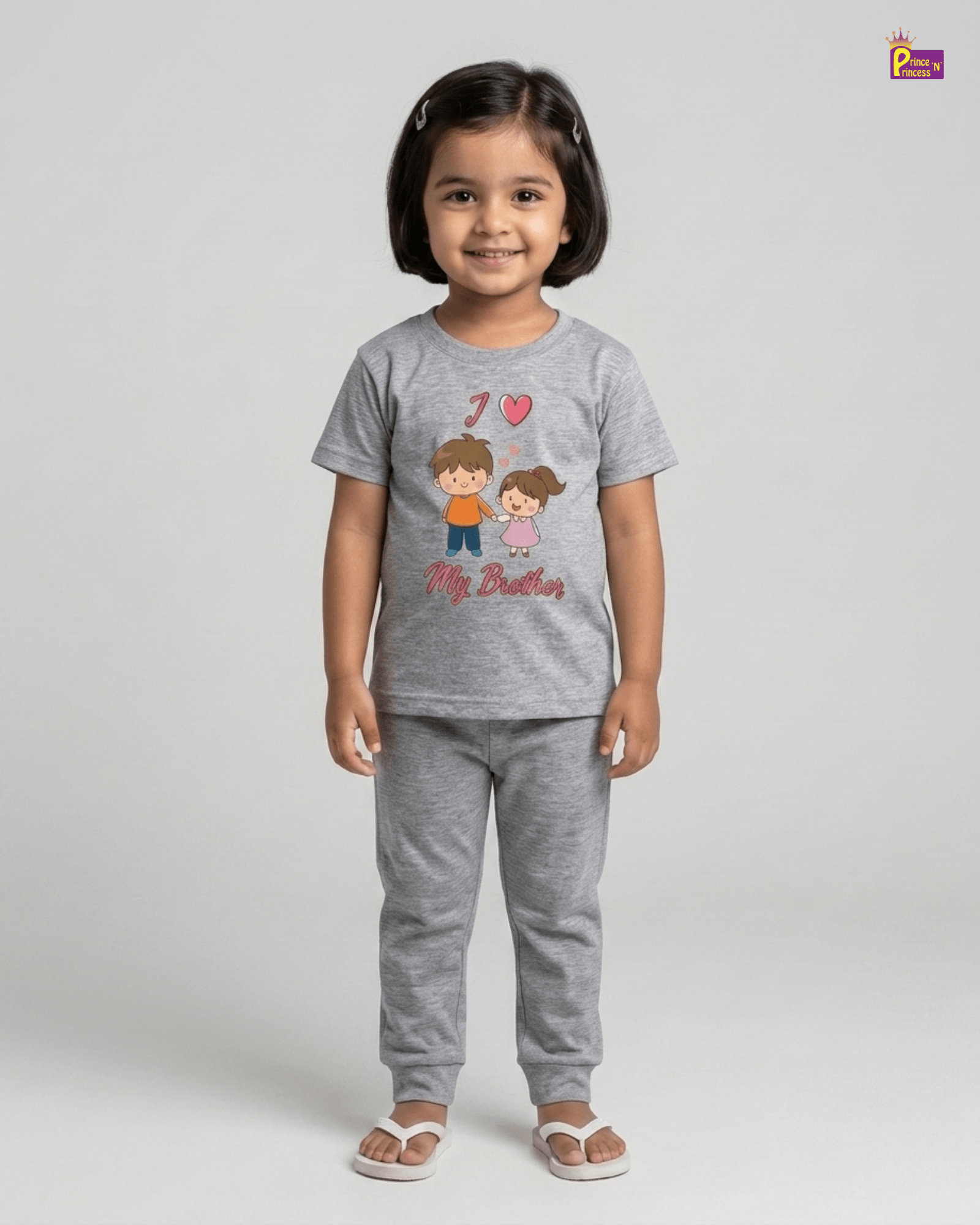 Girls Cotton Printed T-Shirt in Grey GTS082 for kids festival wear