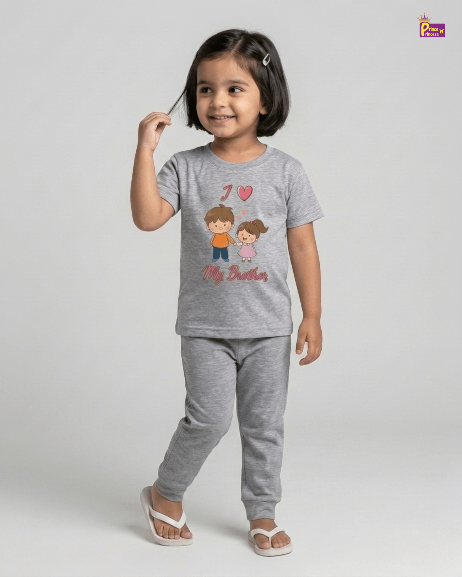 Girls Cotton Printed T-Shirt in Grey GTS082 for kids festival wear