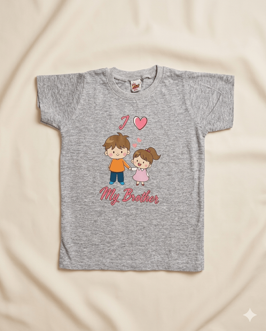 Girls Cotton Printed T-Shirt in Grey GTS082 for kids festival wear