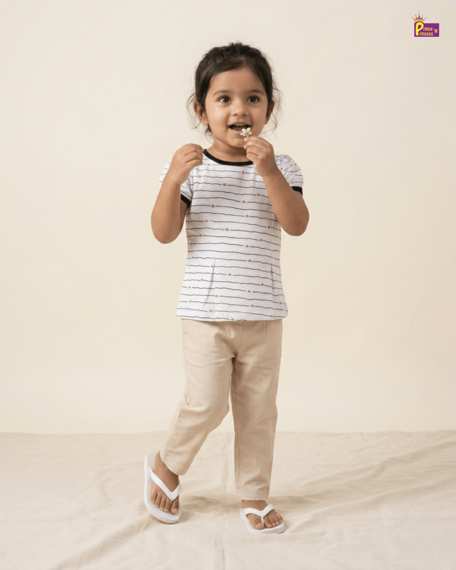 Girls Cotton Printed T-Shirt in White GTS008 for kids festival wear