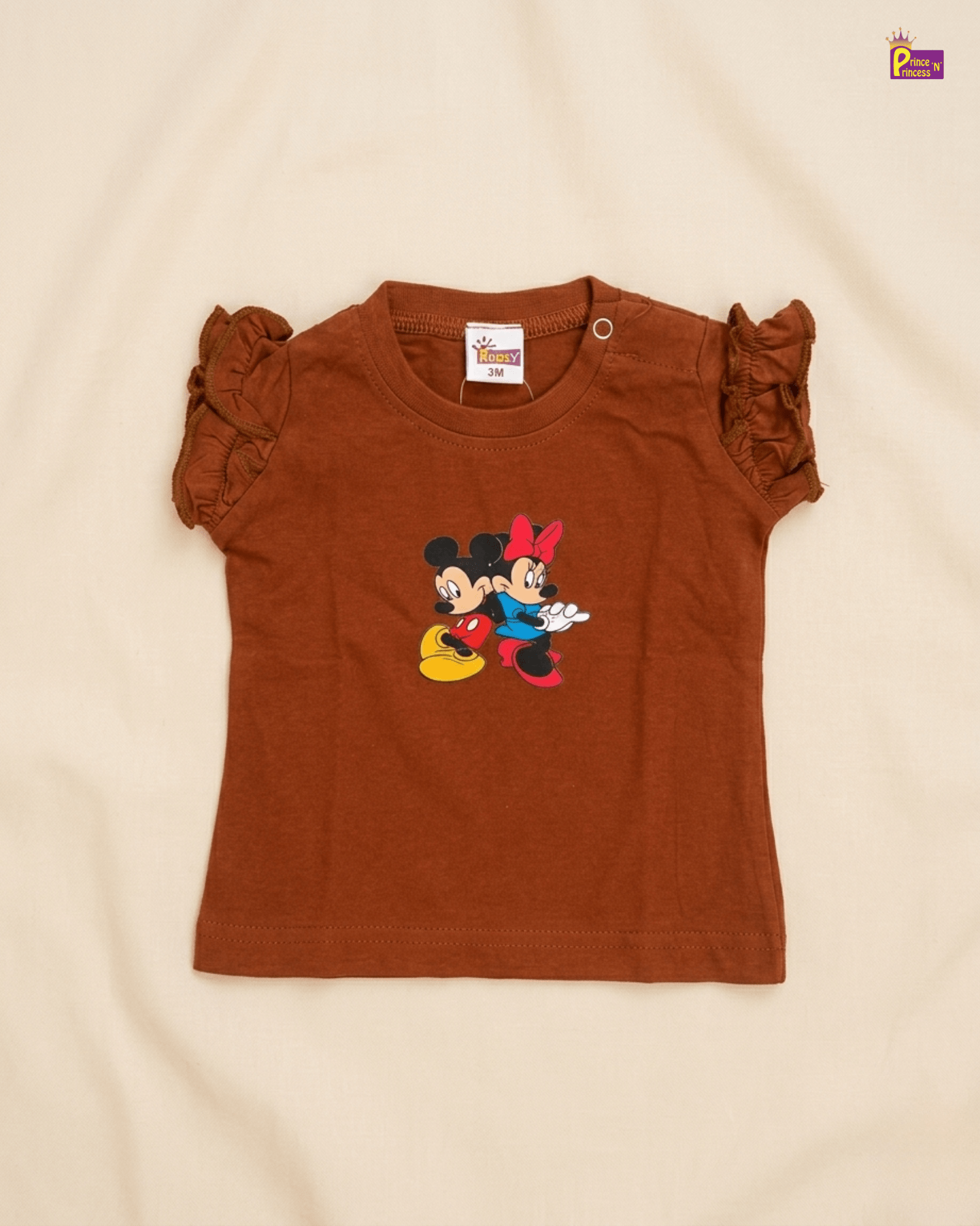 Girls Cotton Printed TShirt in Brown GTS081 for kids festival wear