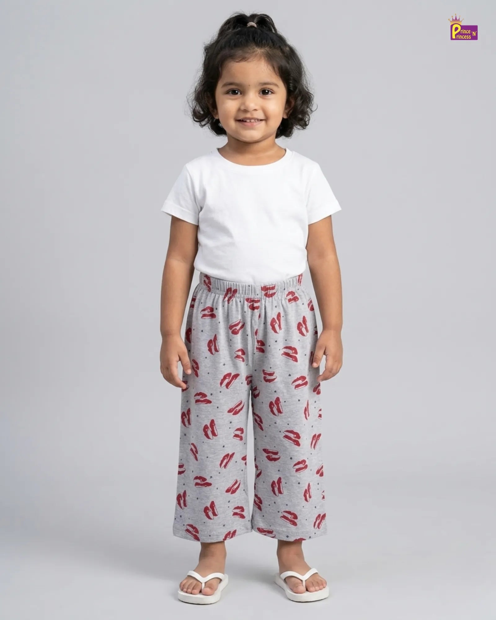 Girls Cotton Summer Wear Pant in Grey with Red Printed GT002 for kids festival wear