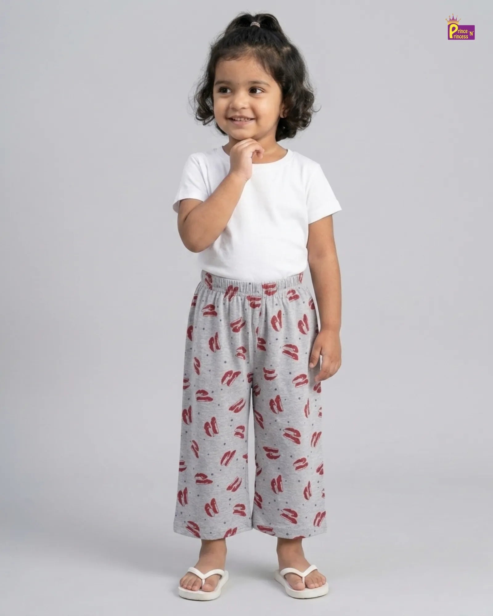Girls Cotton Summer Wear Pant in Grey with Red Printed GT002 for kids festival wear