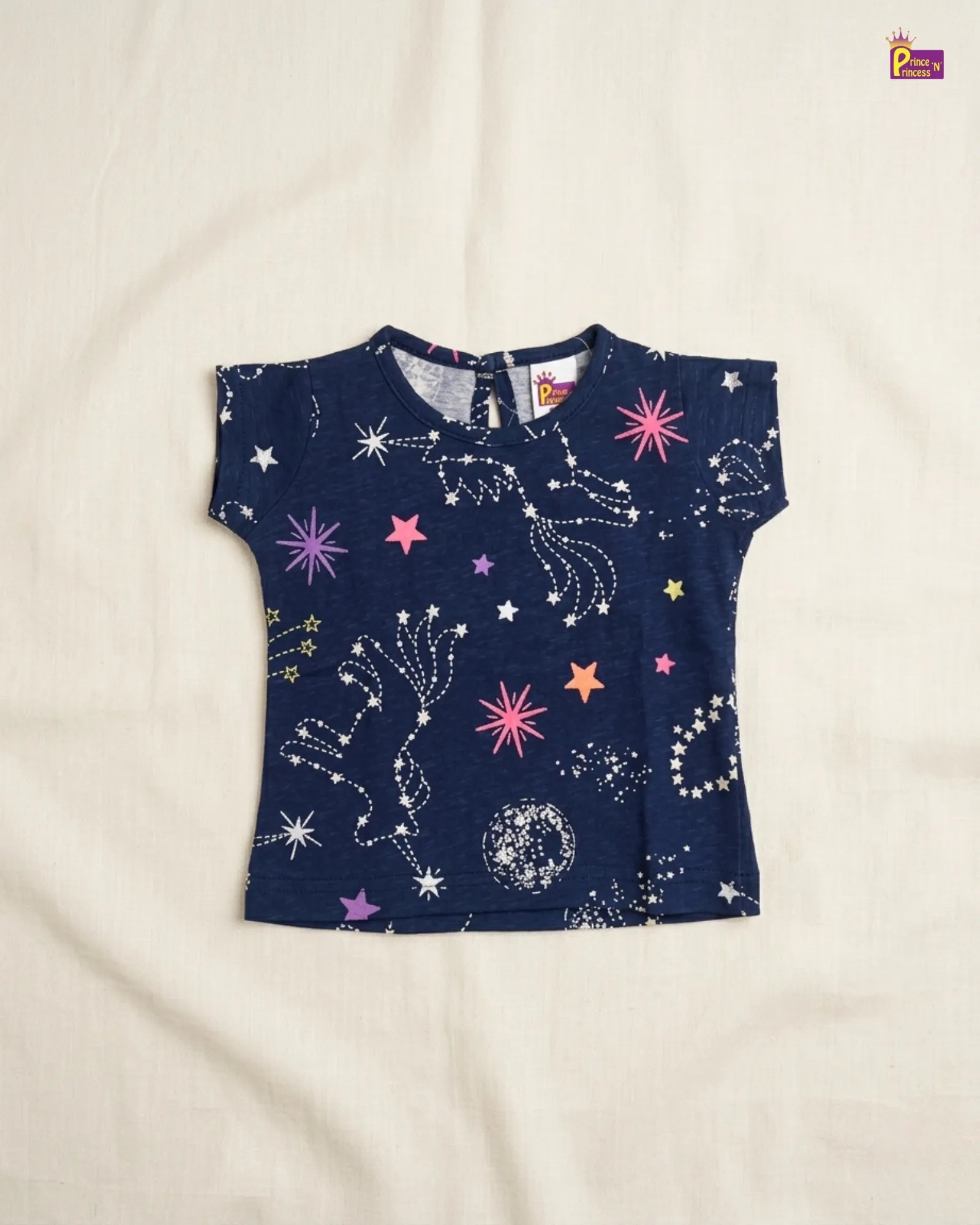Girls Cotton Summer Wear T-Shirt in Navy Printed GT029 for kids festival wear