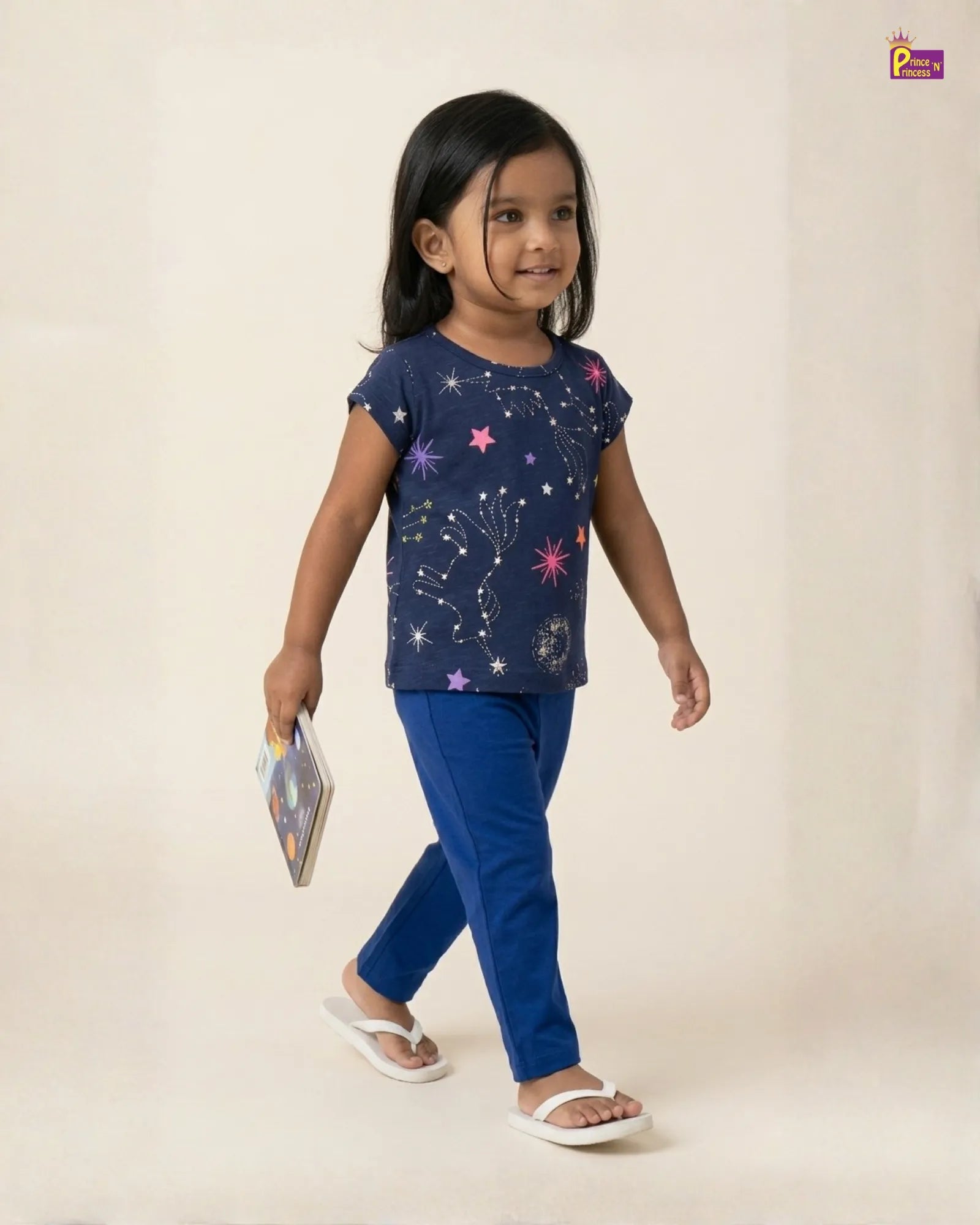 Girls Cotton Summer Wear T-Shirt in Navy Printed GT029 for kids festival wear