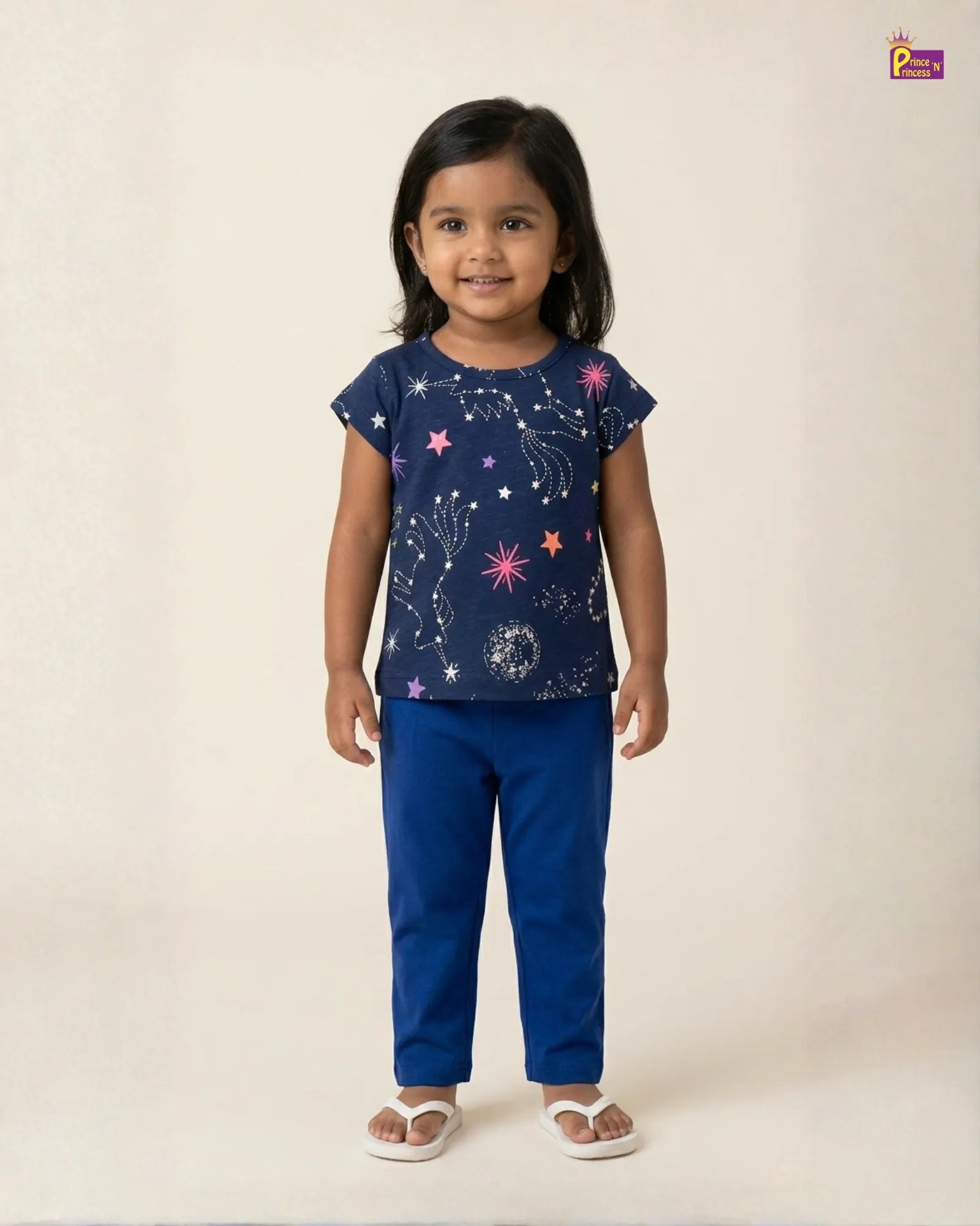 Girls Cotton Summer Wear T-Shirt in Navy Printed GT029 for kids festival wear