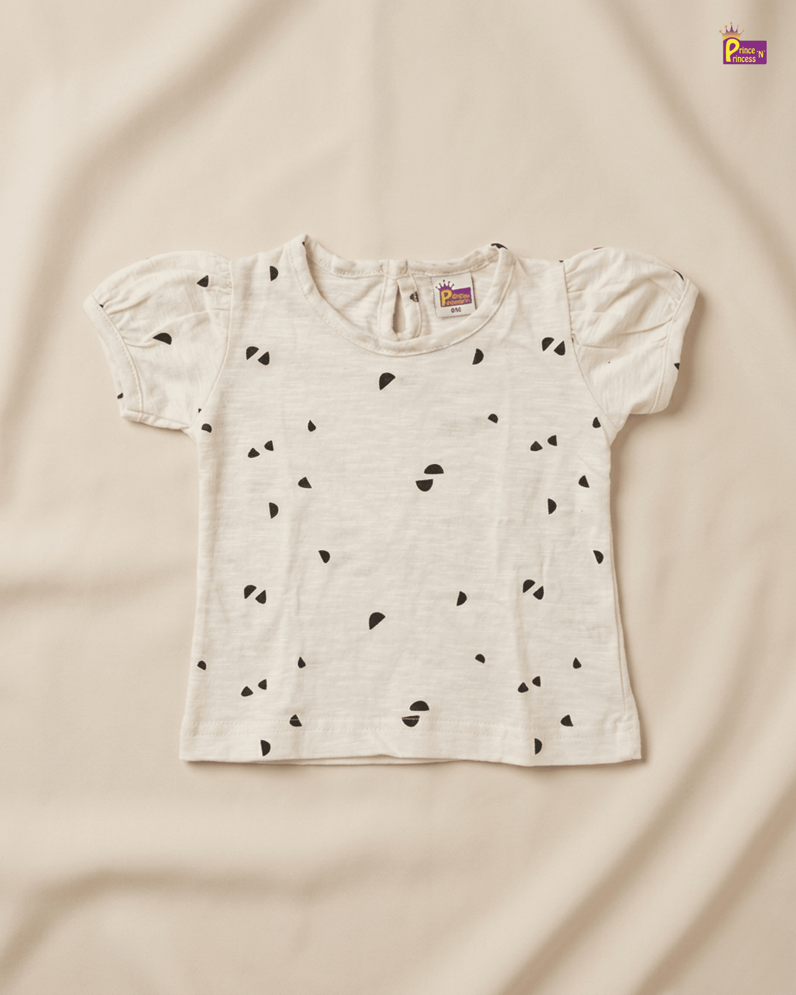 Girls Cotton T-Shirt in White with Black Printed GTS025 for kids festival wear