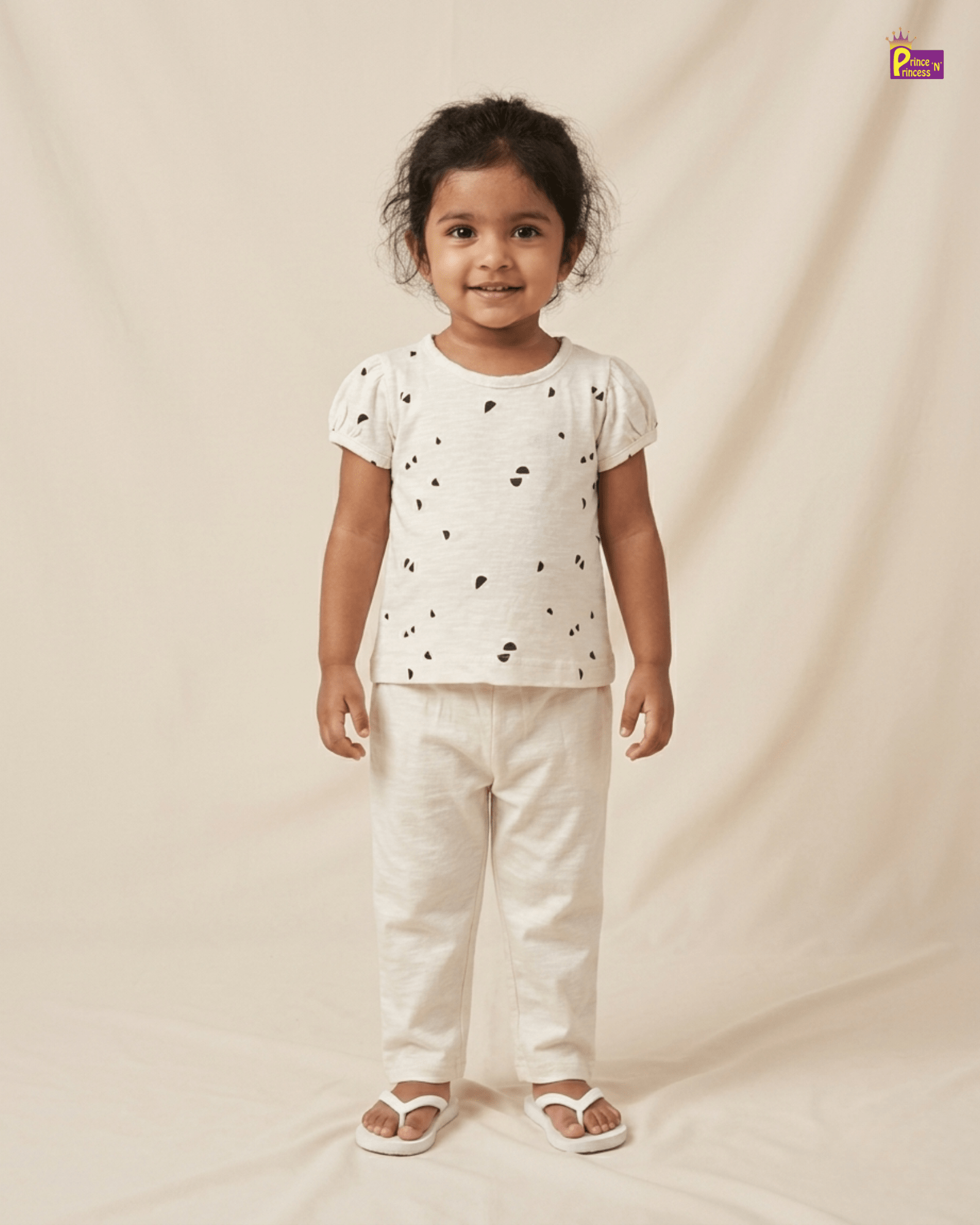 Girls Cotton T-Shirt in White with Black Printed GTS025 for kids festival wear