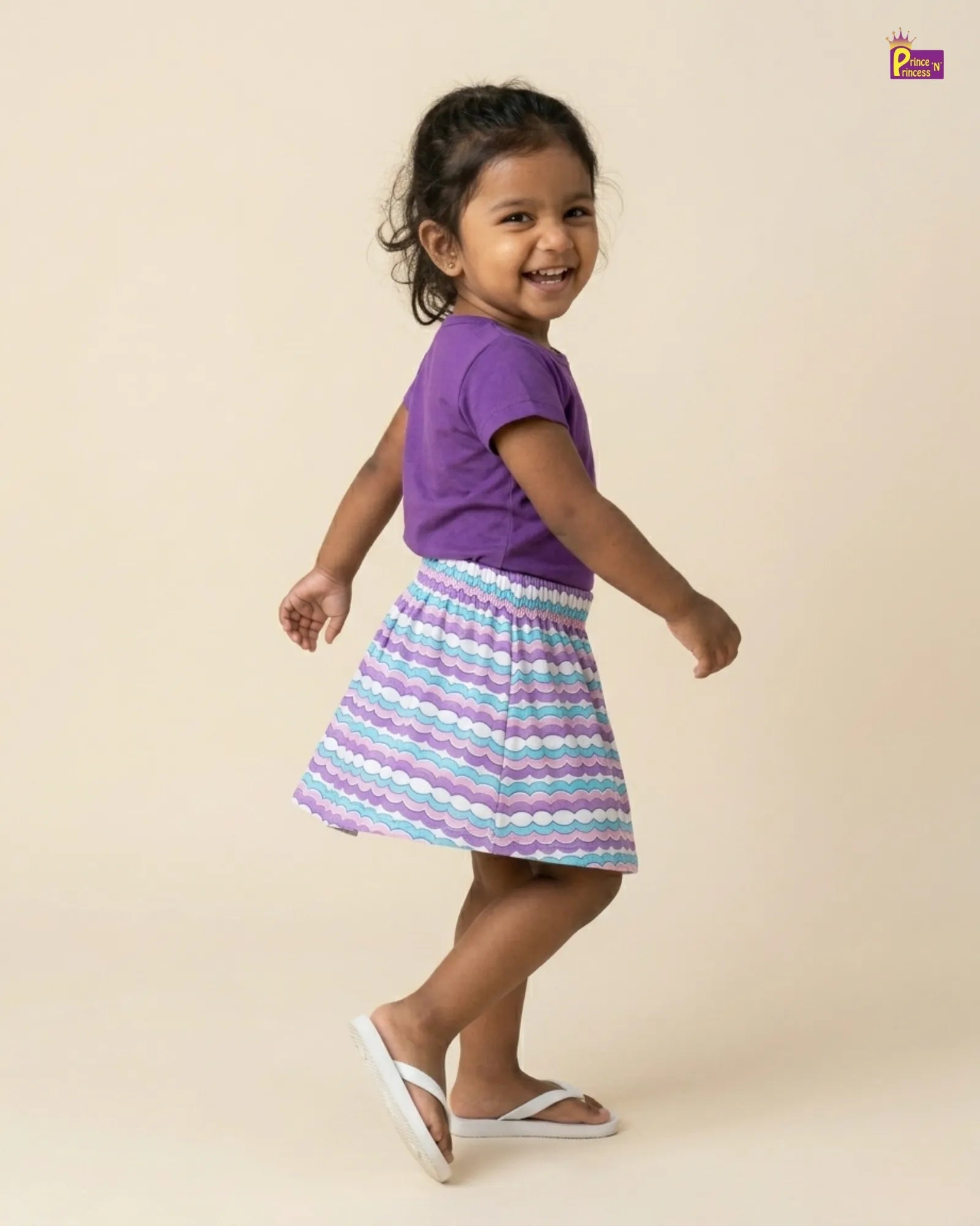 Girls Cotton T-Shirt with Skirt in Purple GTS026 for kids festival wear