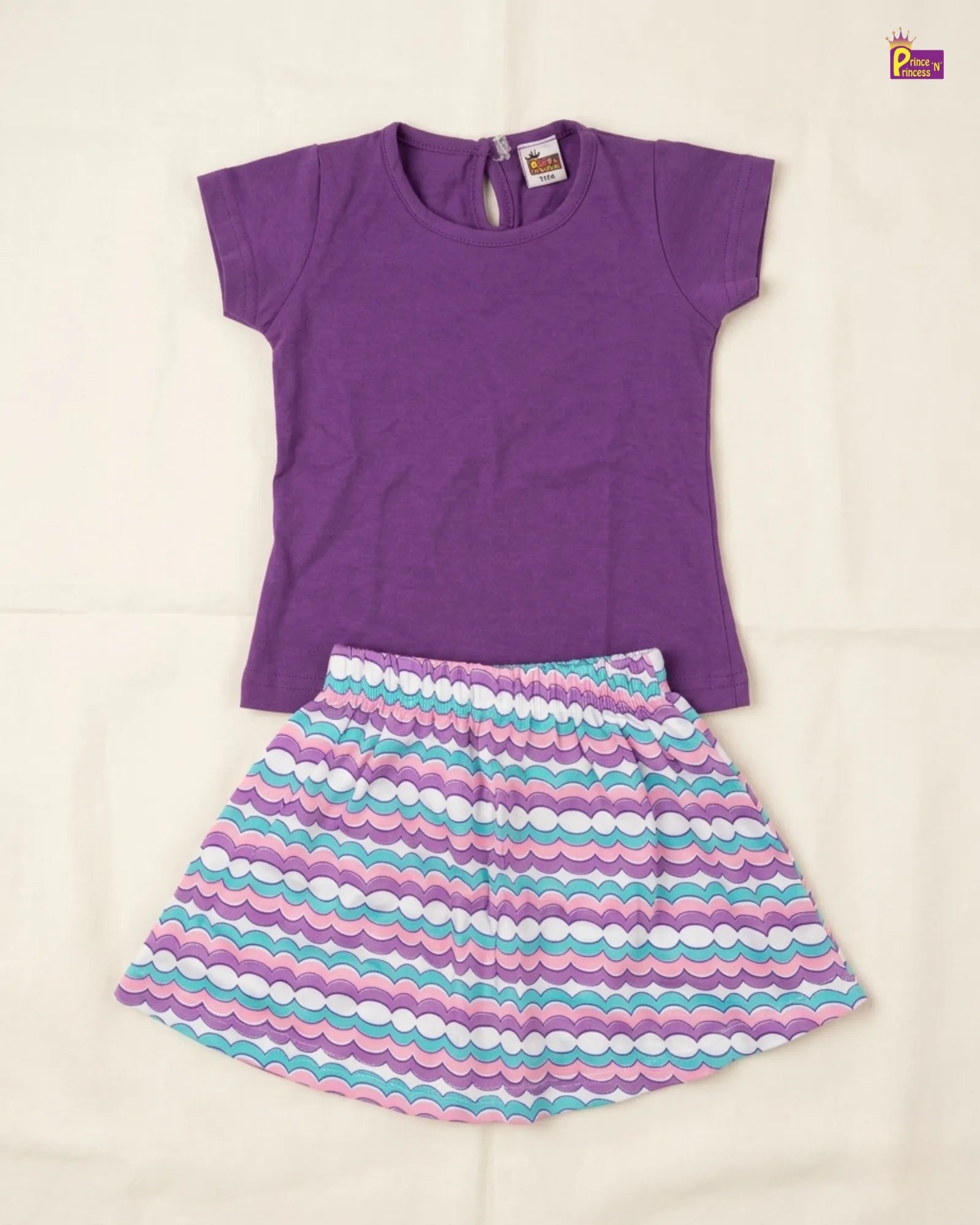 Girls Cotton T-Shirt with Skirt in Purple GTS026 for kids festival wear