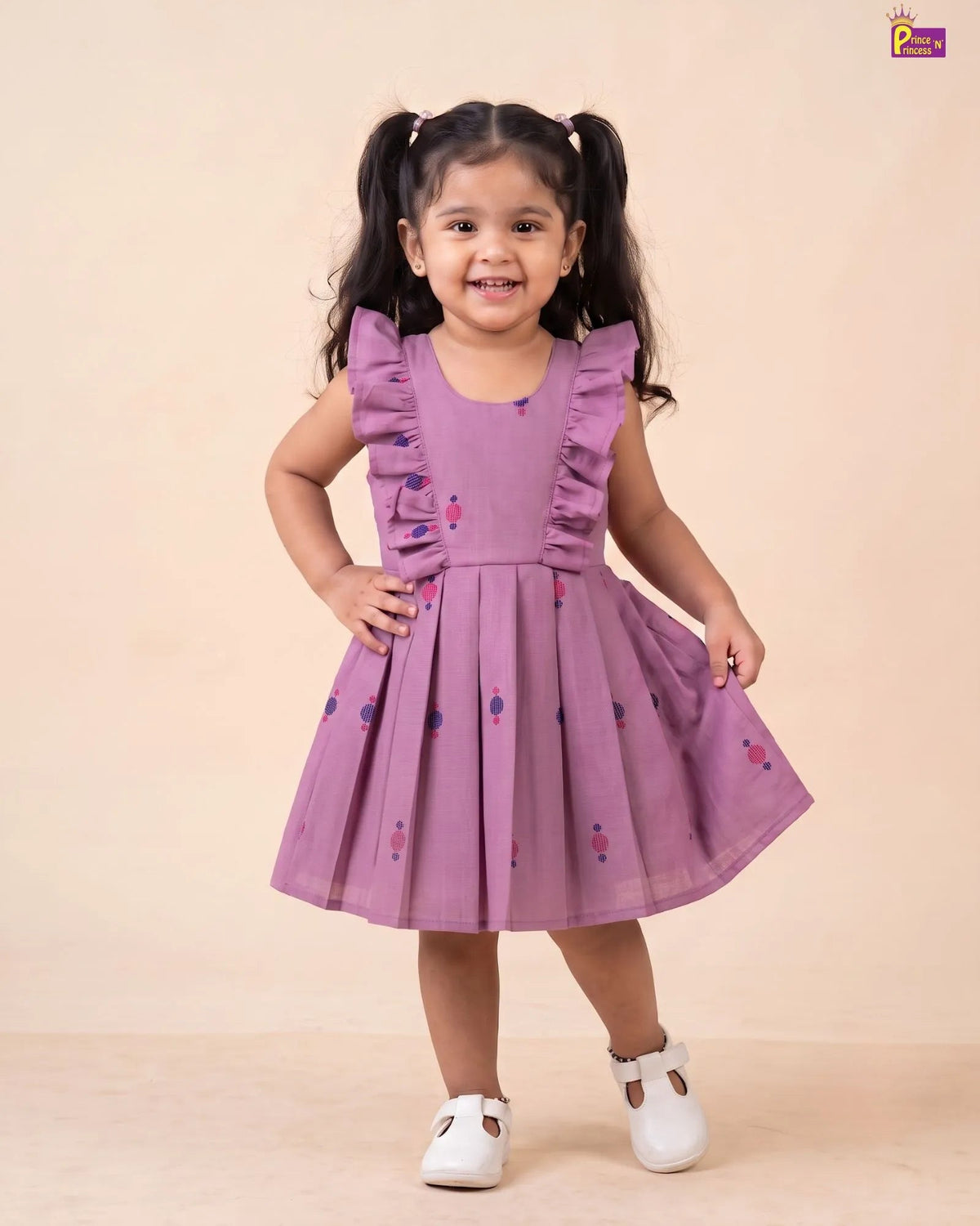 Girls Lilac Handloom Cotton Frock - CF452 for kids festival wear