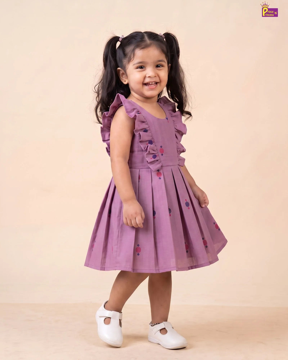Girls Lilac Handloom Cotton Frock - CF452 for kids festival wear