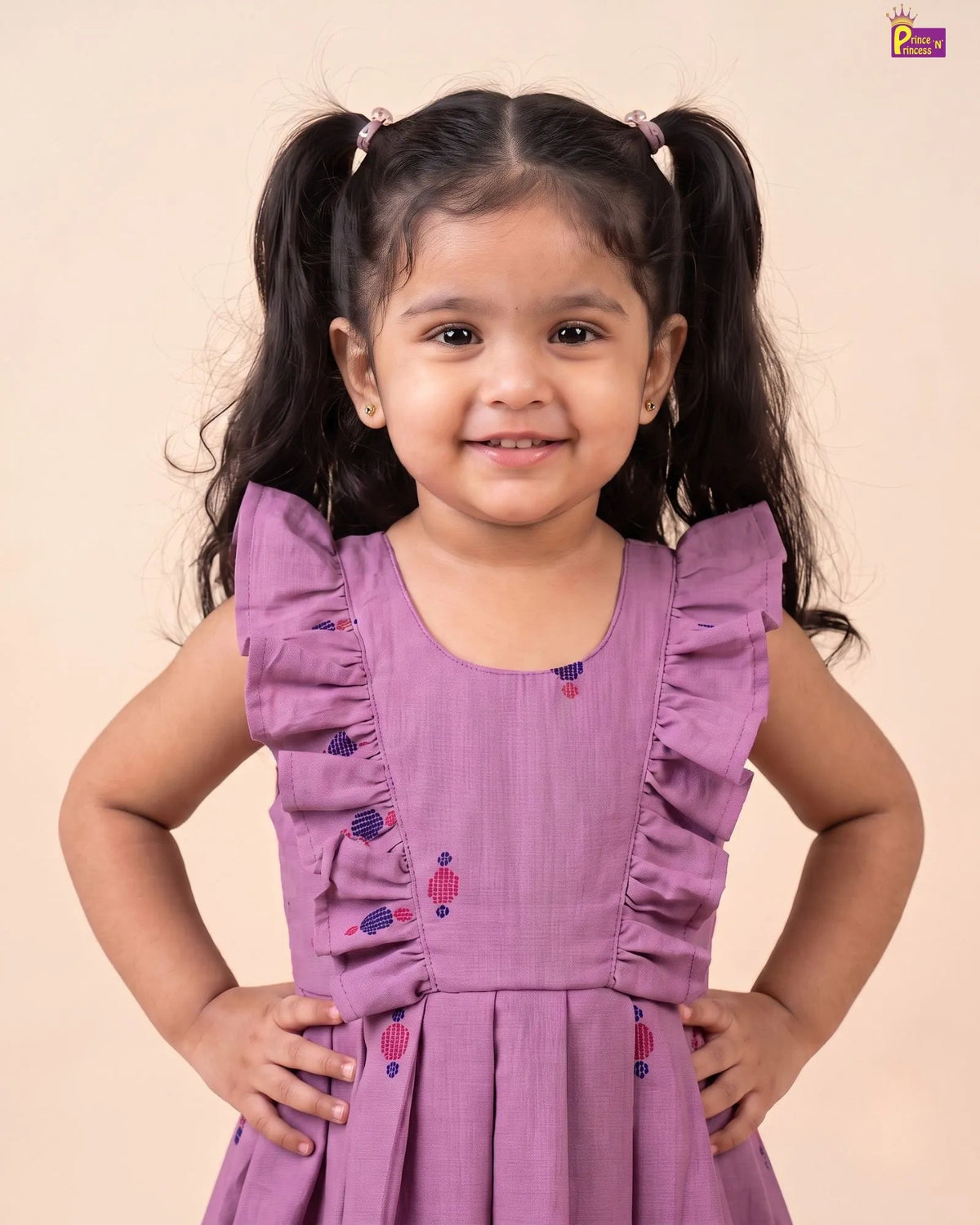 Girls Lilac Handloom Cotton Frock - CF452 for kids festival wear