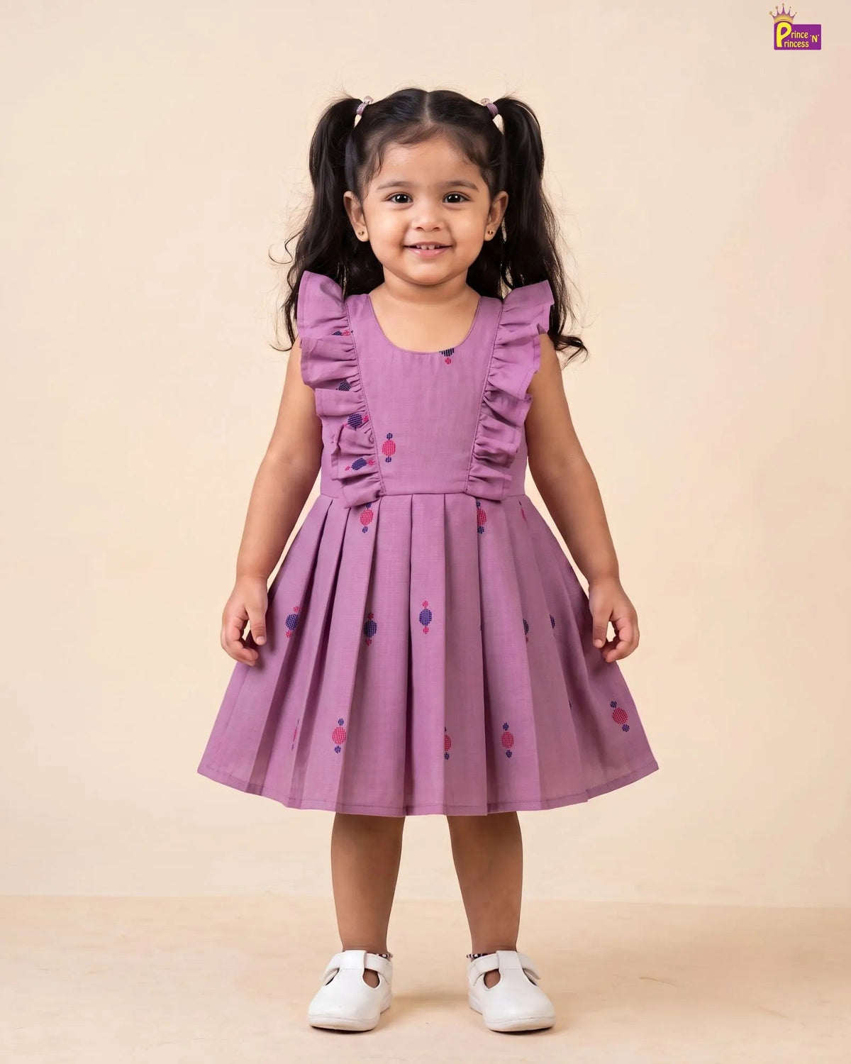 Girls Lilac Handloom Cotton Frock - CF452 for kids festival wear