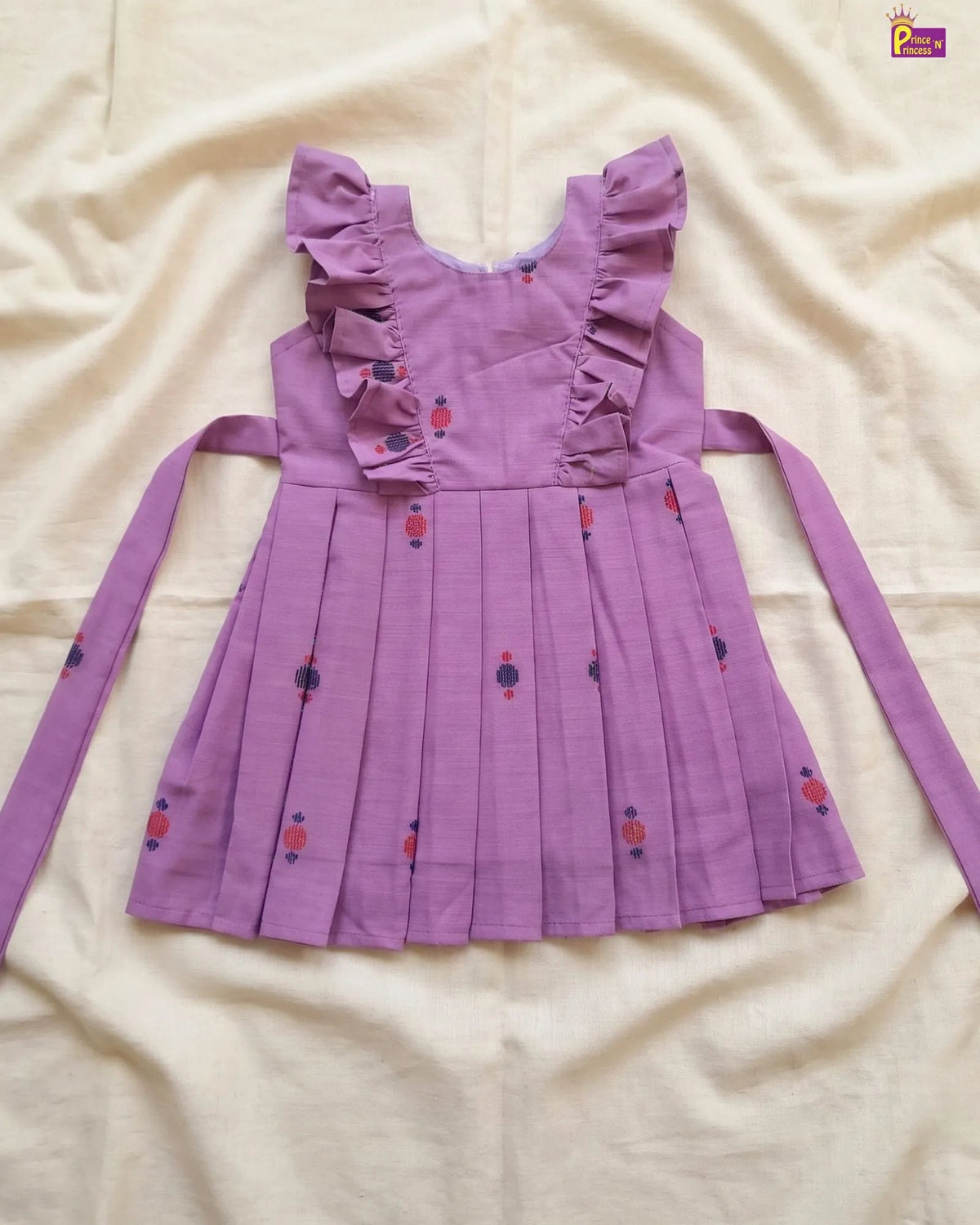 Girls Lilac Handloom Cotton Frock - CF452 for kids festival wear