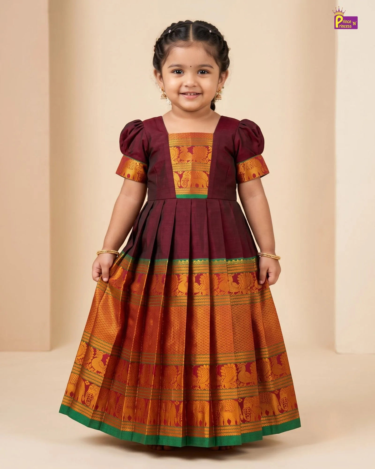 Girls Maroon Kalyani Cotton Gown - PG746 for kids festival wear