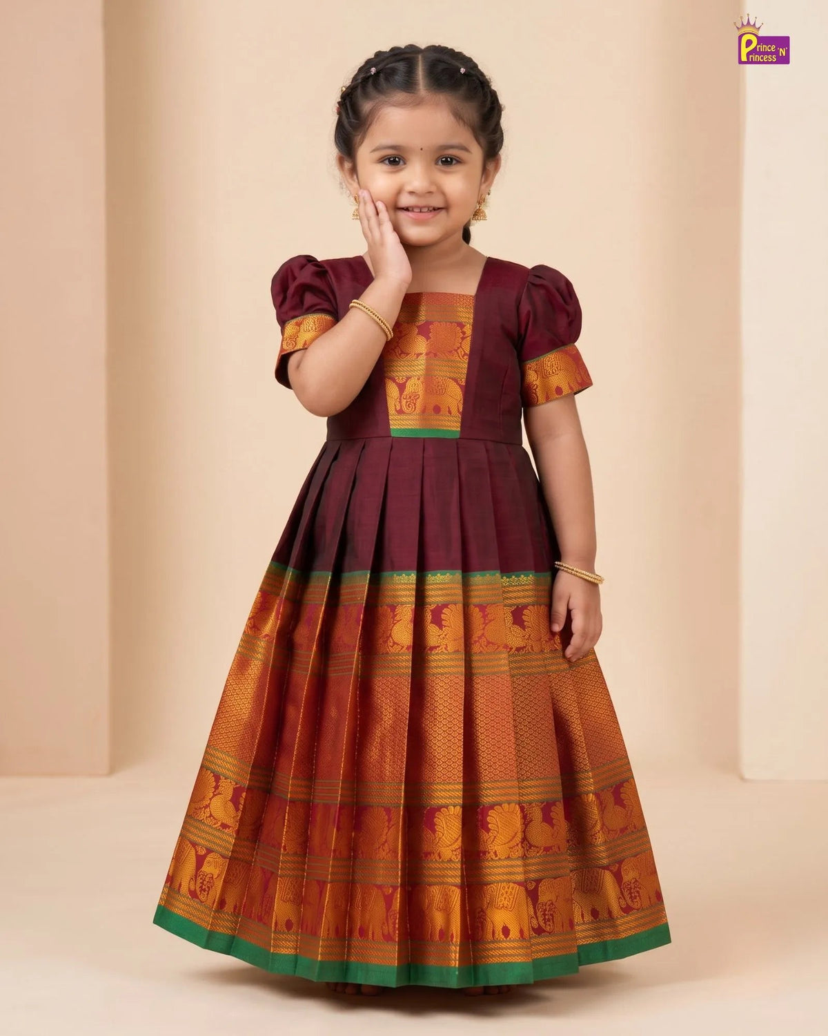 Girls Maroon Kalyani Cotton Gown - PG746 for kids festival wear