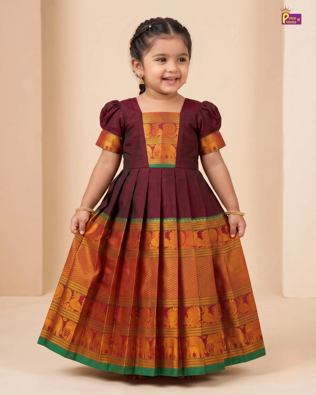 Girls Maroon Kalyani Cotton Gown - PG746 for kids festival wear