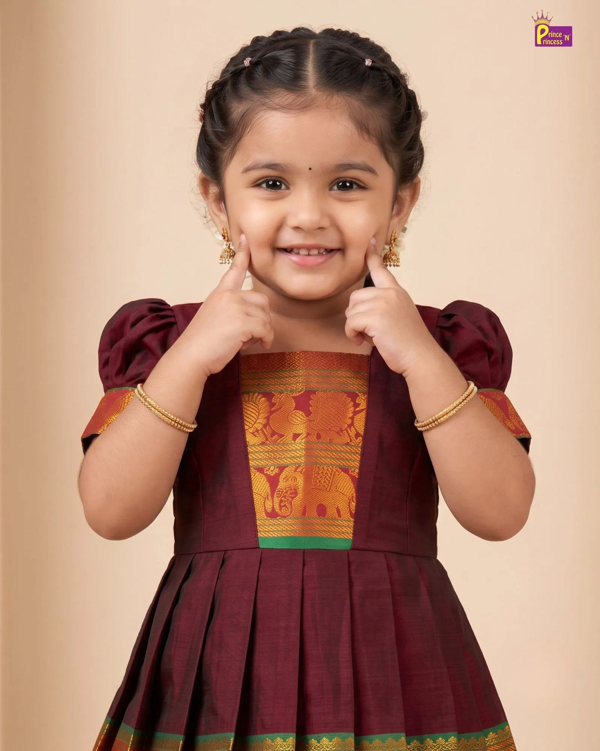 Girls Maroon Kalyani Cotton Gown - PG746 for kids festival wear