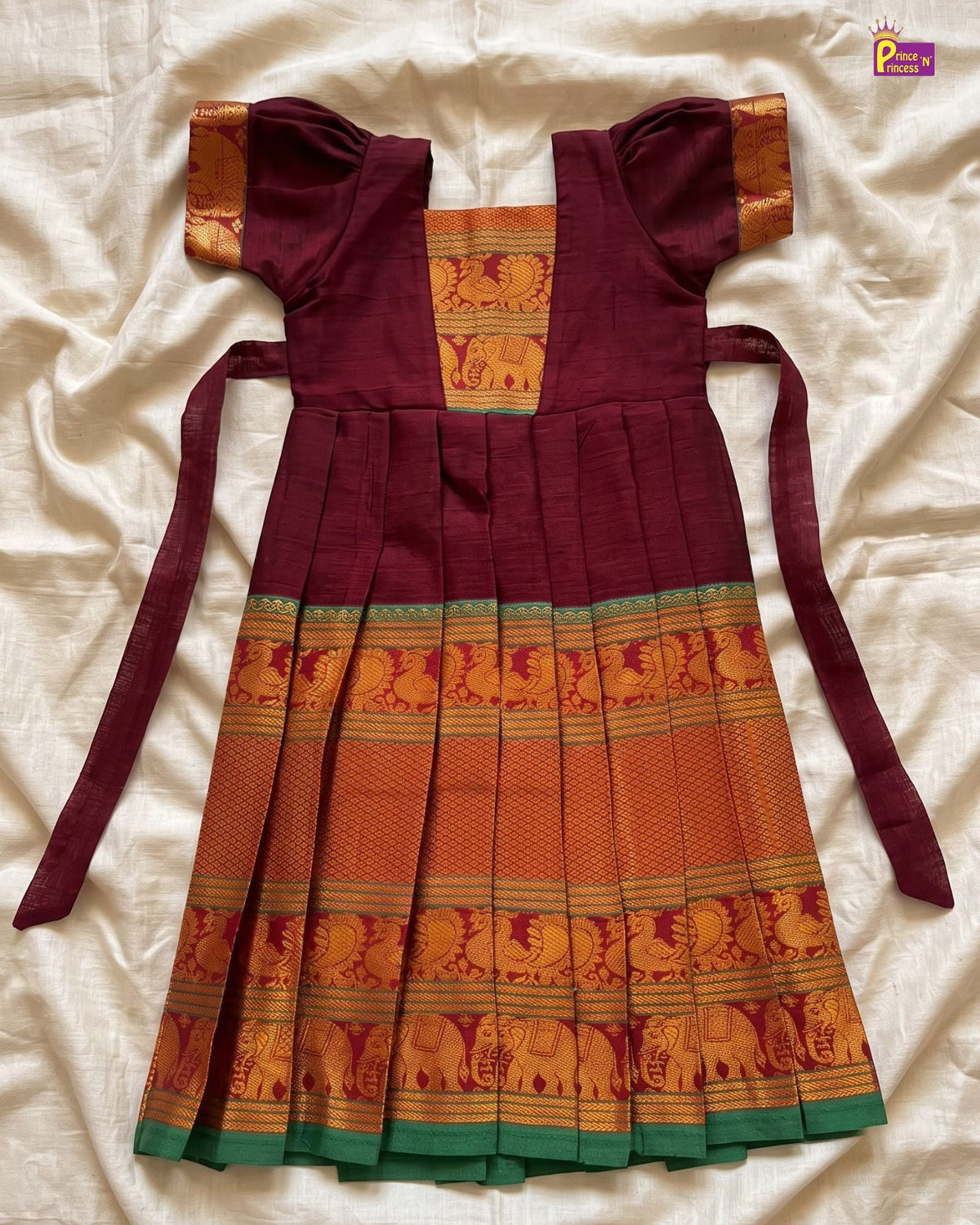 Girls Maroon Kalyani Cotton Gown - PG746 for kids festival wear