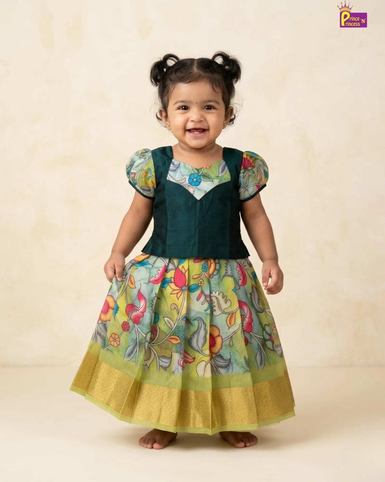Girls Multi Green Traditional Pattupavadai PPP2050 for kids festival wear