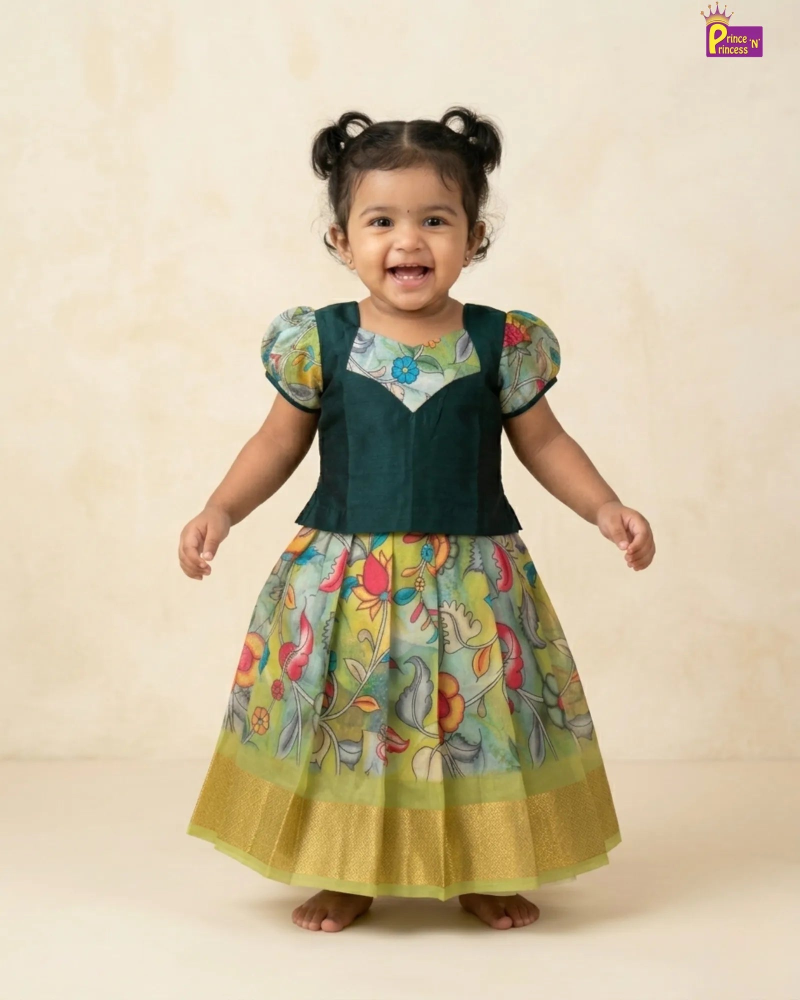 Girls Multi Green Traditional Pattupavadai PPP2050 for kids festival wear