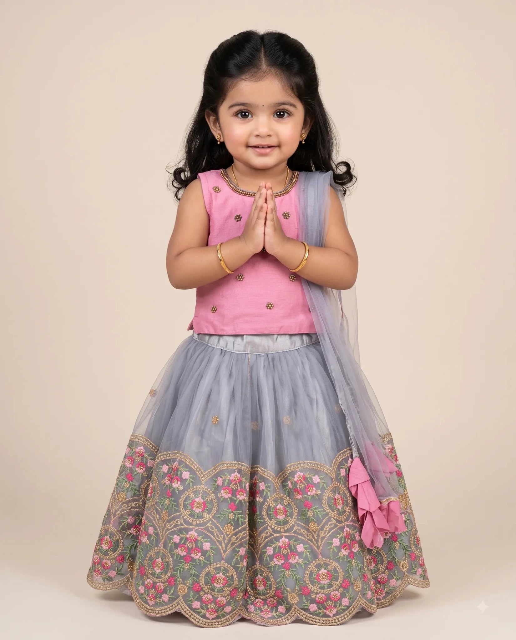 Girls’ Pink Embroidered Net Party Wear Dress – Elegant Occasion Outfit, LC129 for kids festival wear