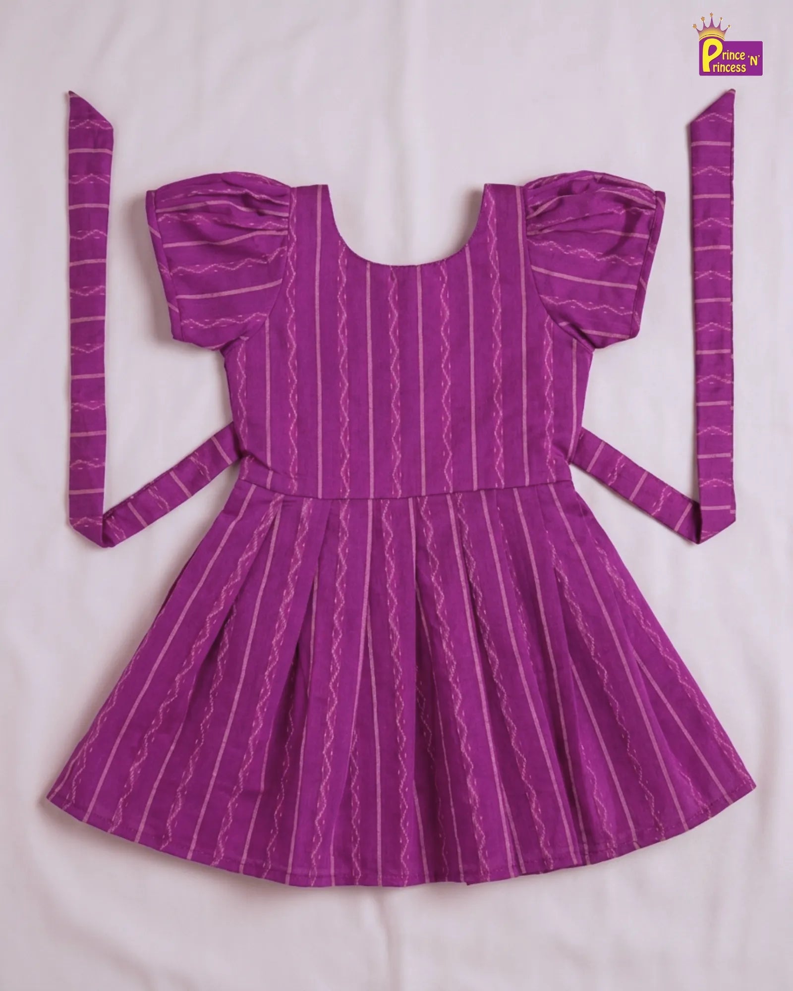 Girls Pink Striped Cotton Frock – Puff Sleeve Everyday Dress CF430 for kids festival wear
