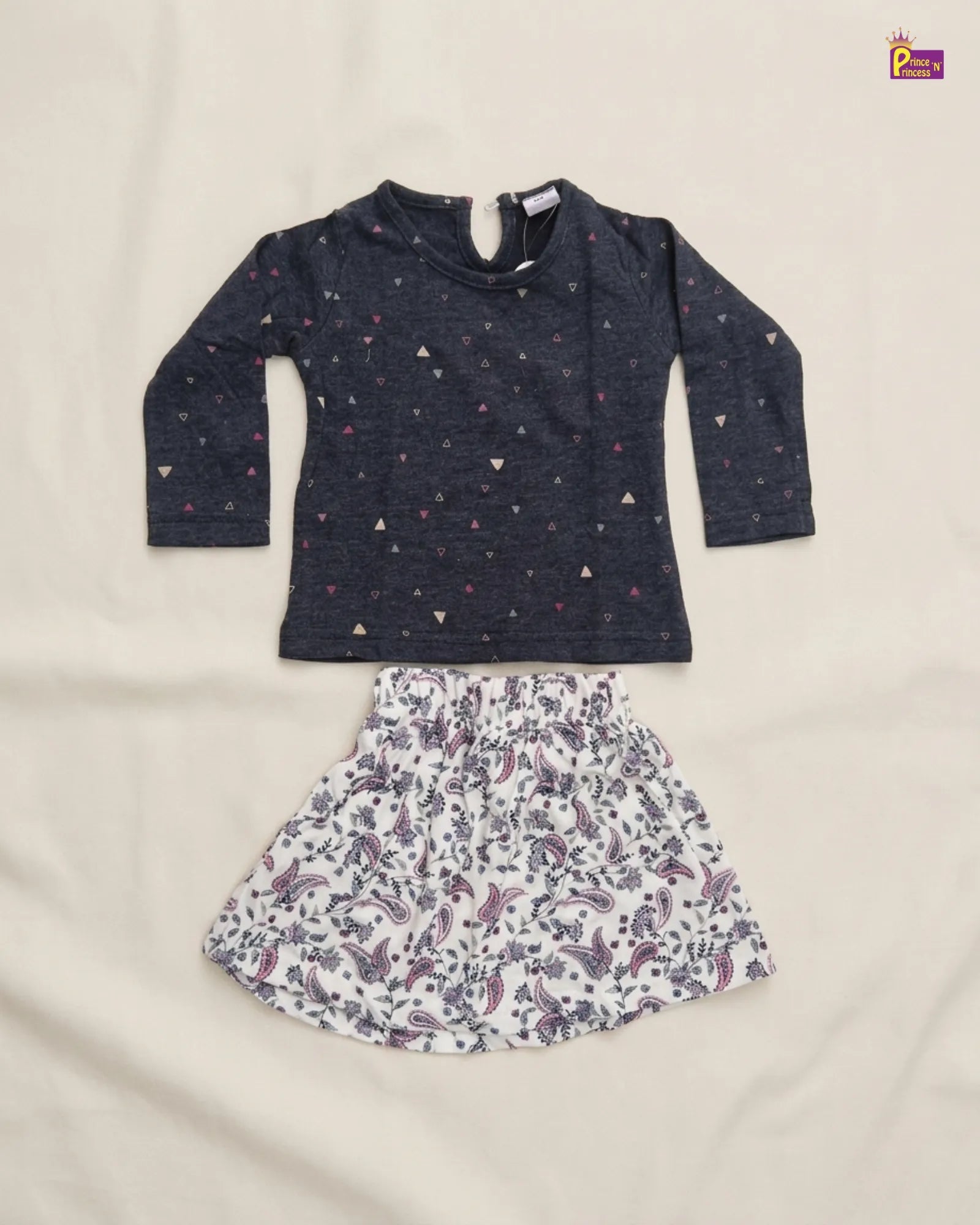 Girls Printed White skirt with dark Grey Top GTS031 for kids festival wear