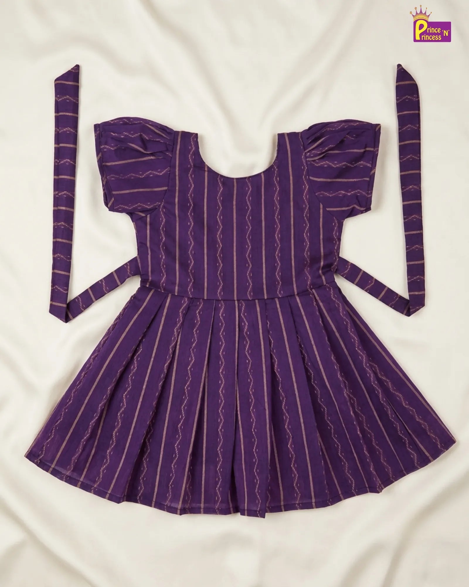 Girls Purple Striped Cotton Frock – Puff Sleeve Everyday Dress CF427 for kids festival wear