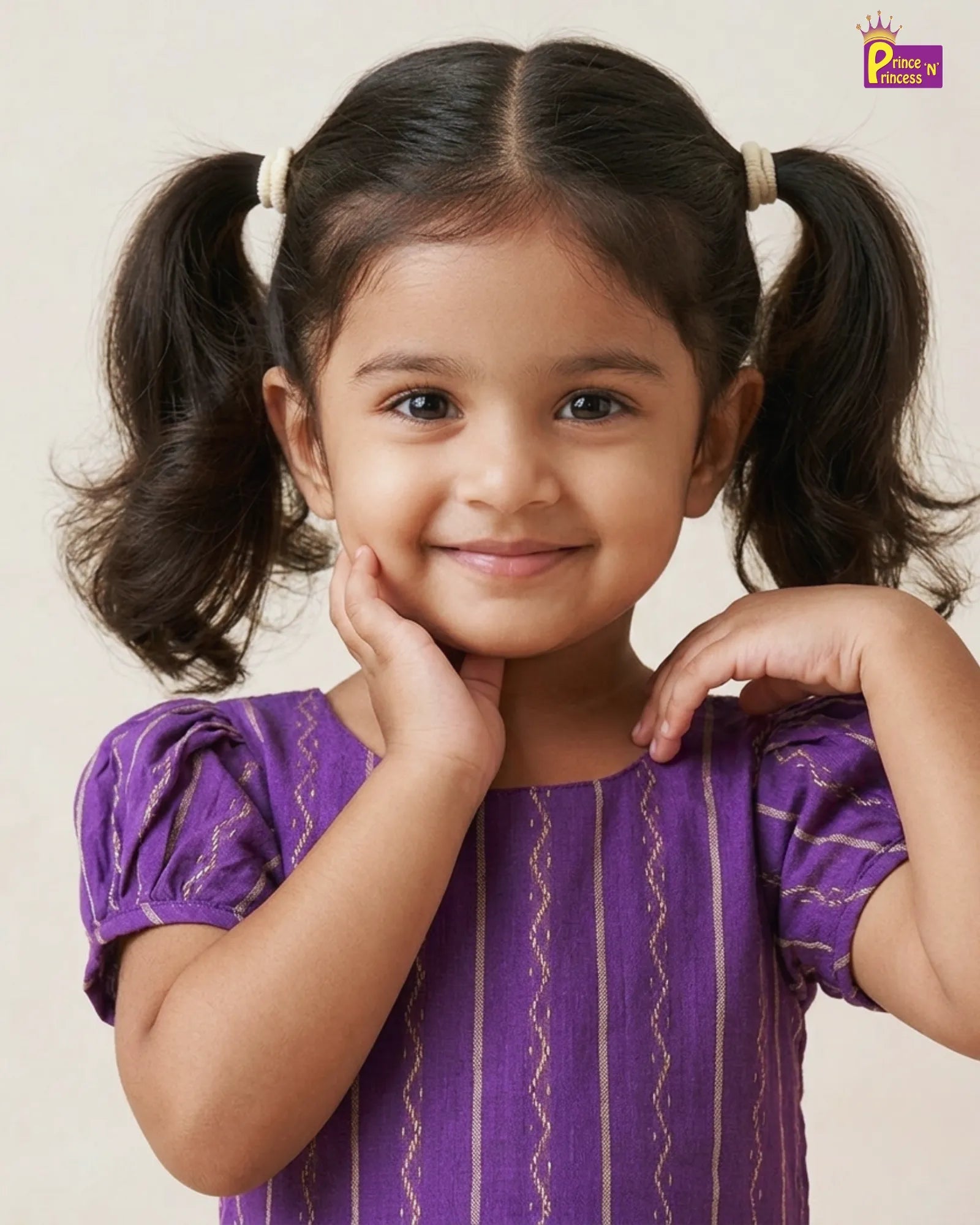 Girls Purple Striped Cotton Frock – Puff Sleeve Everyday Dress CF427 for kids festival wear
