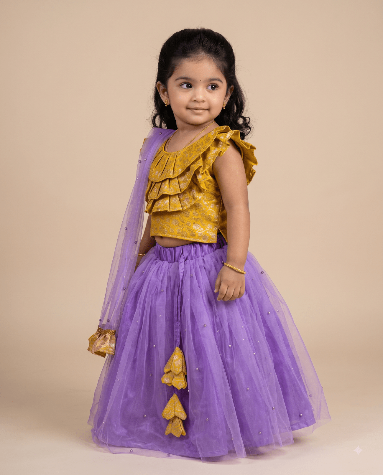 Girls Purple & Yellow Lehenga Choli Traditional Ethnic Dress for Festive Celebrations – LC276 for kids festival wear