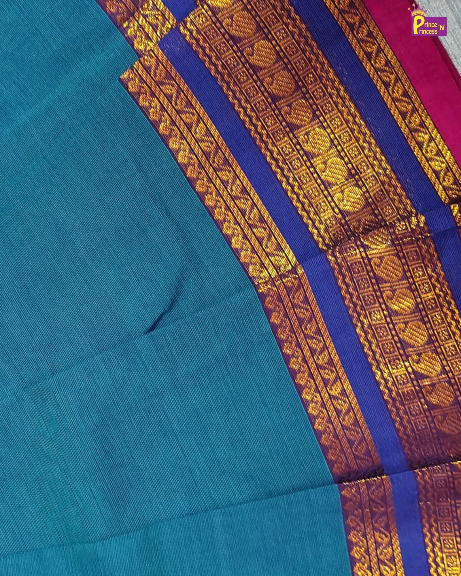 Girls Rama Blue Chettinad Pattu Pavadai - Elephant Zari Border Sleeveless PPP2062 for kids festival wear