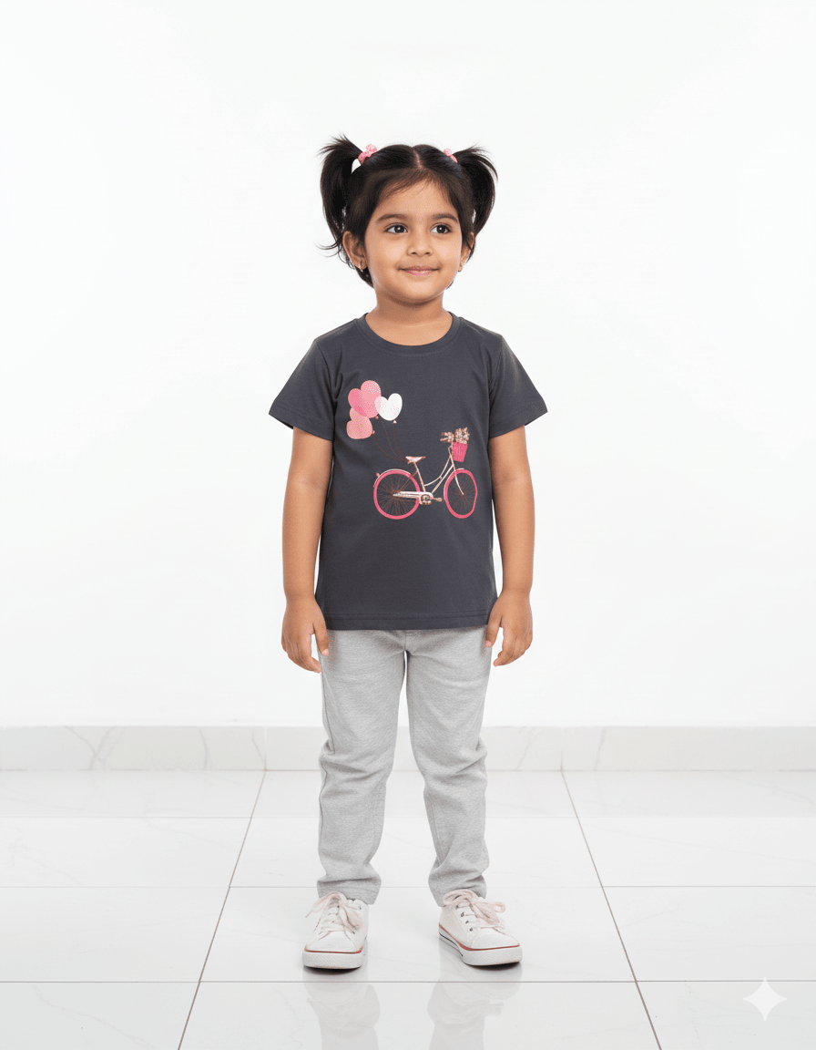 Girls T-Shirts Half Sleeve (Dark Grey) FTS062 - Prince N Princess