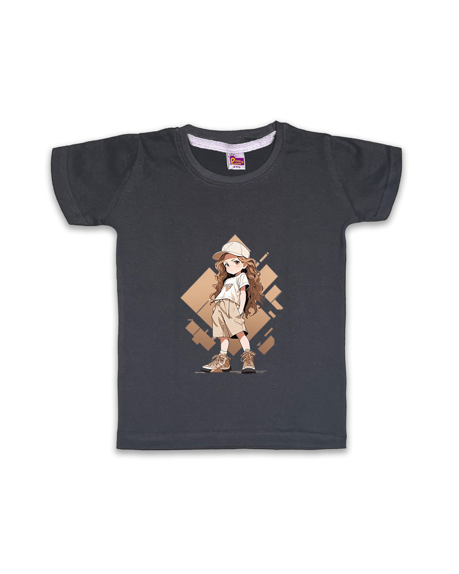 Girls T-Shirts Half Sleeve (Dark Grey) FTS070 - Prince N Princess