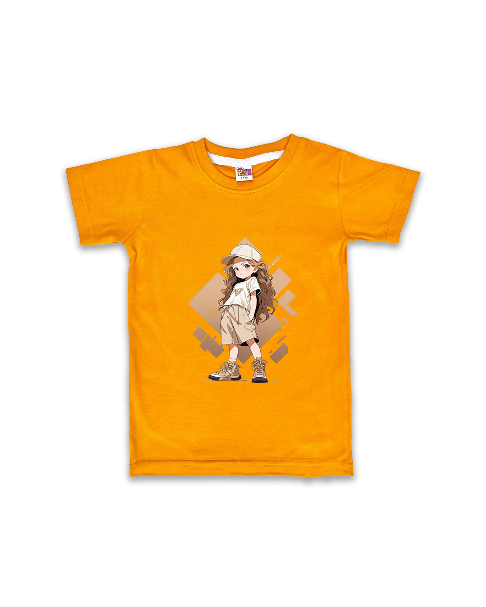 Girls T-Shirts Half Sleeve (Mustard) FTS078 - Prince N Princess